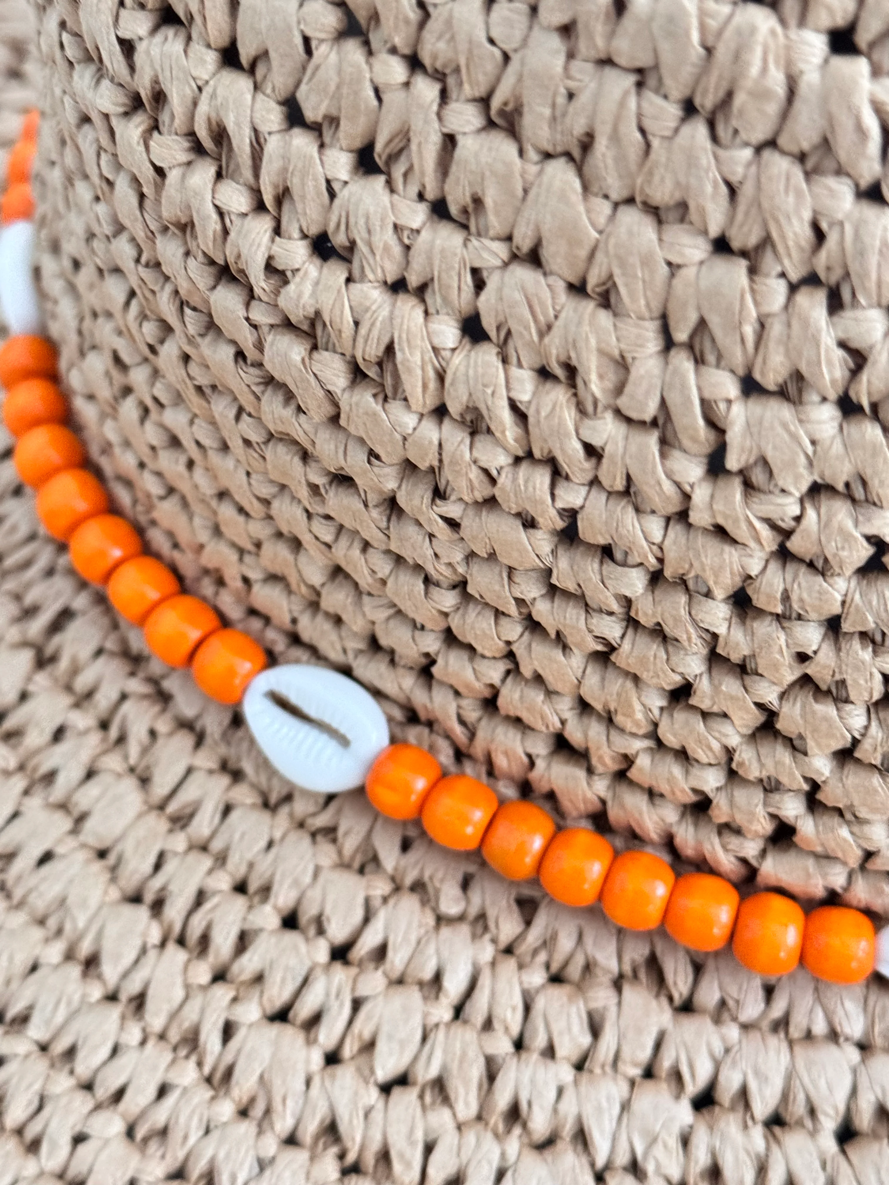 Straw Hat with Orange Bead & Shell Tie - Image 7