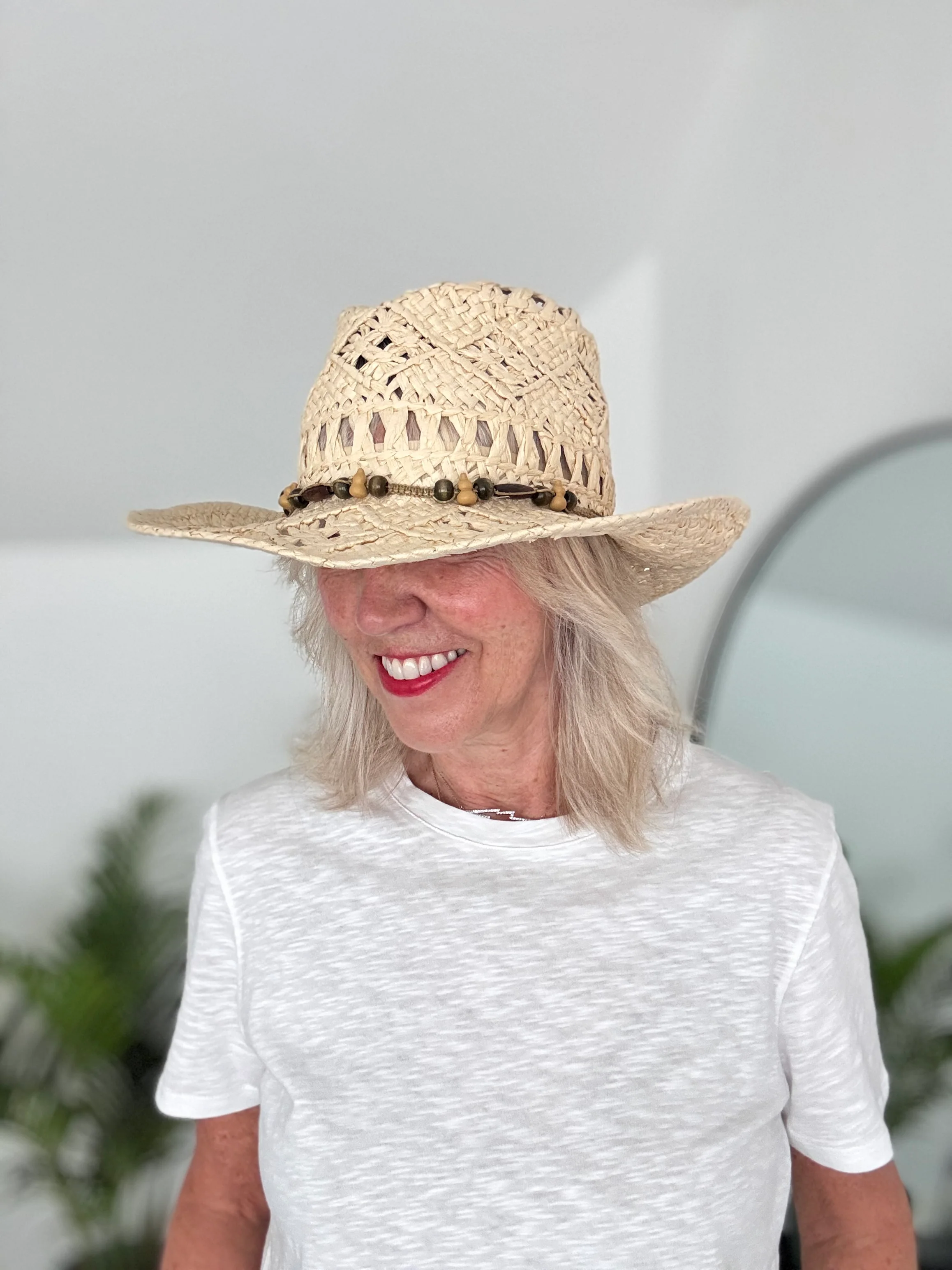 Straw Hat with Wooden Bead Tie - Image 5