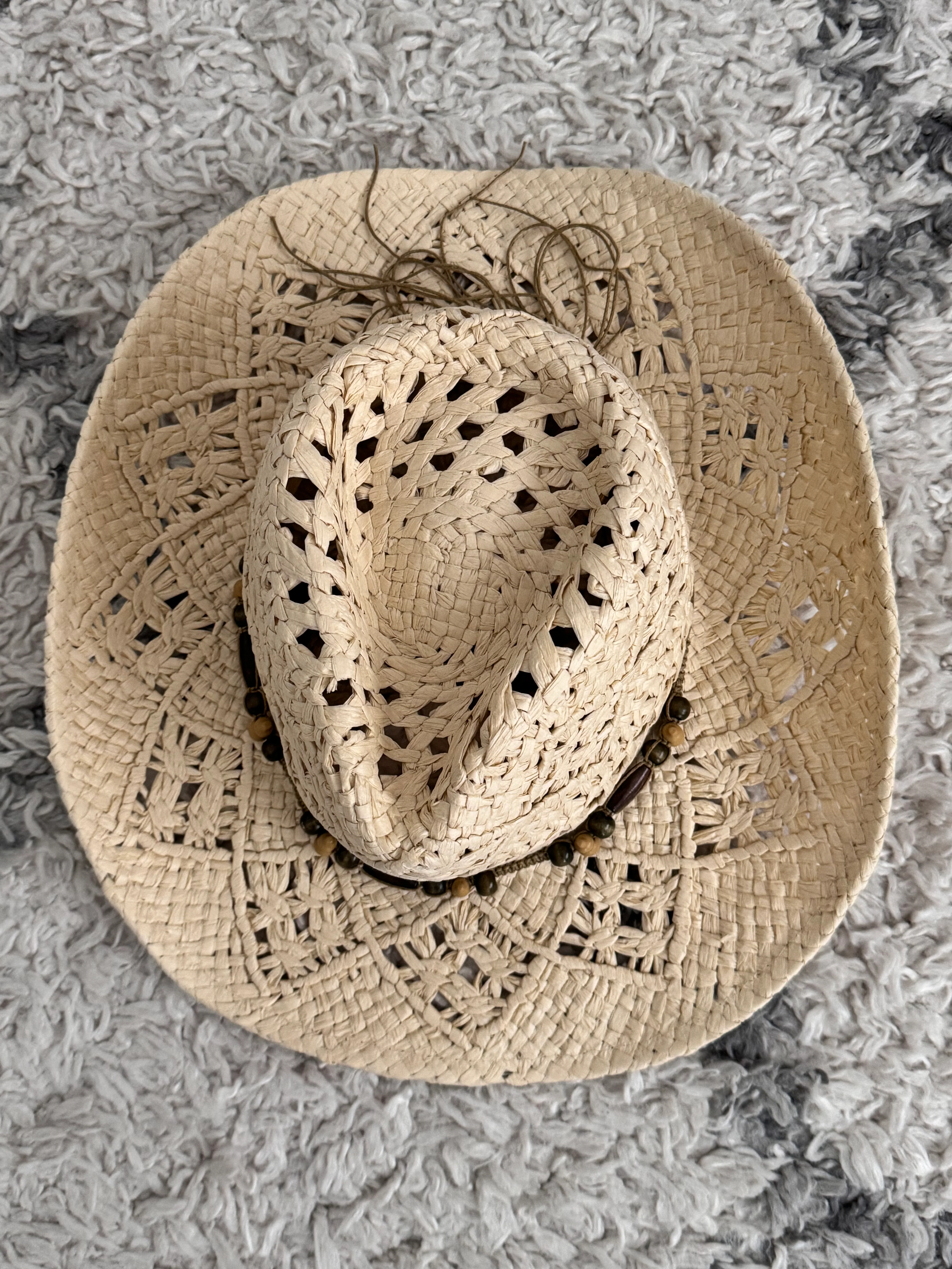 Straw Hat with Wooden Bead Tie - Image 6