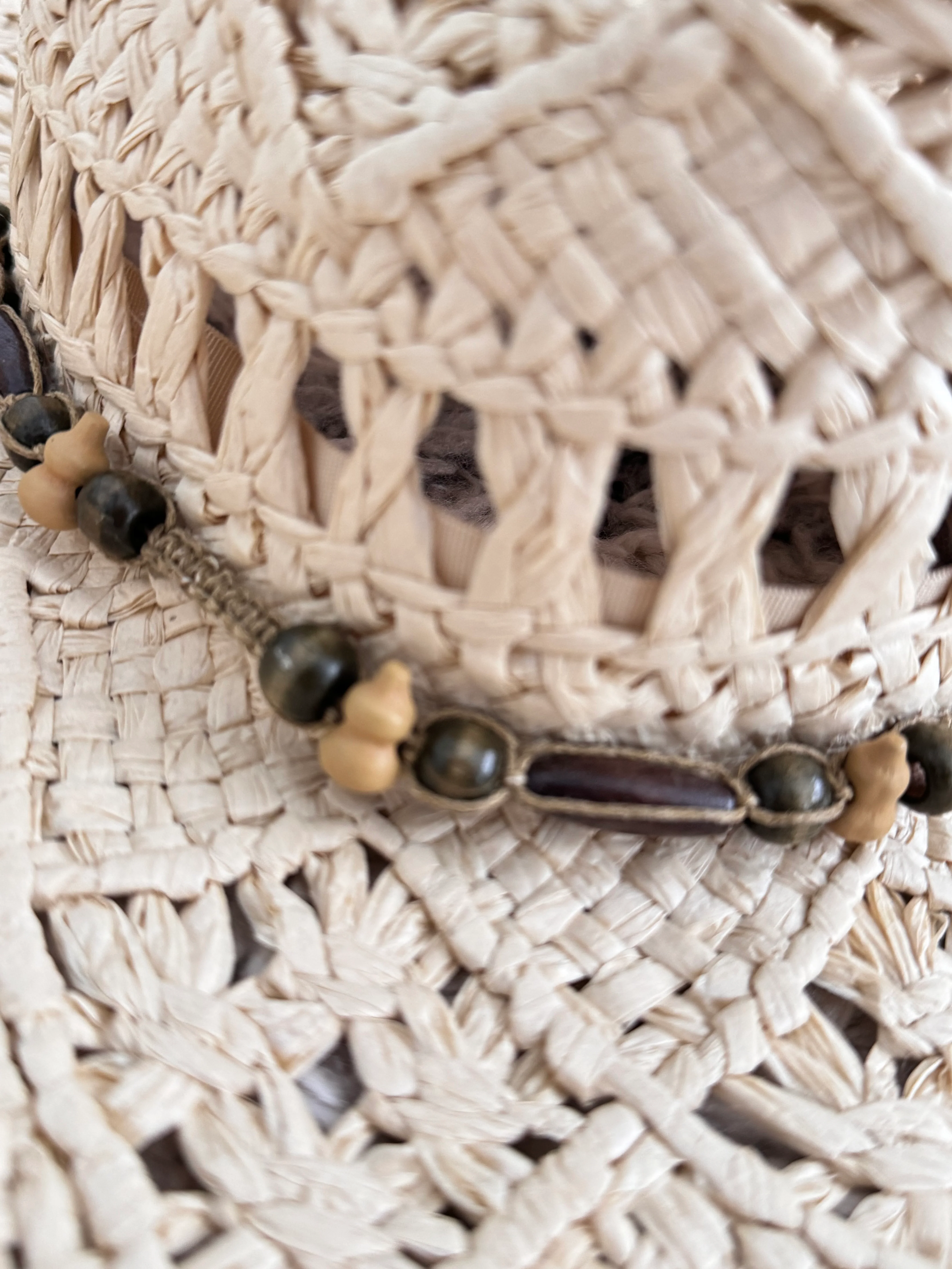 Straw Hat with Wooden Bead Tie - Image 7