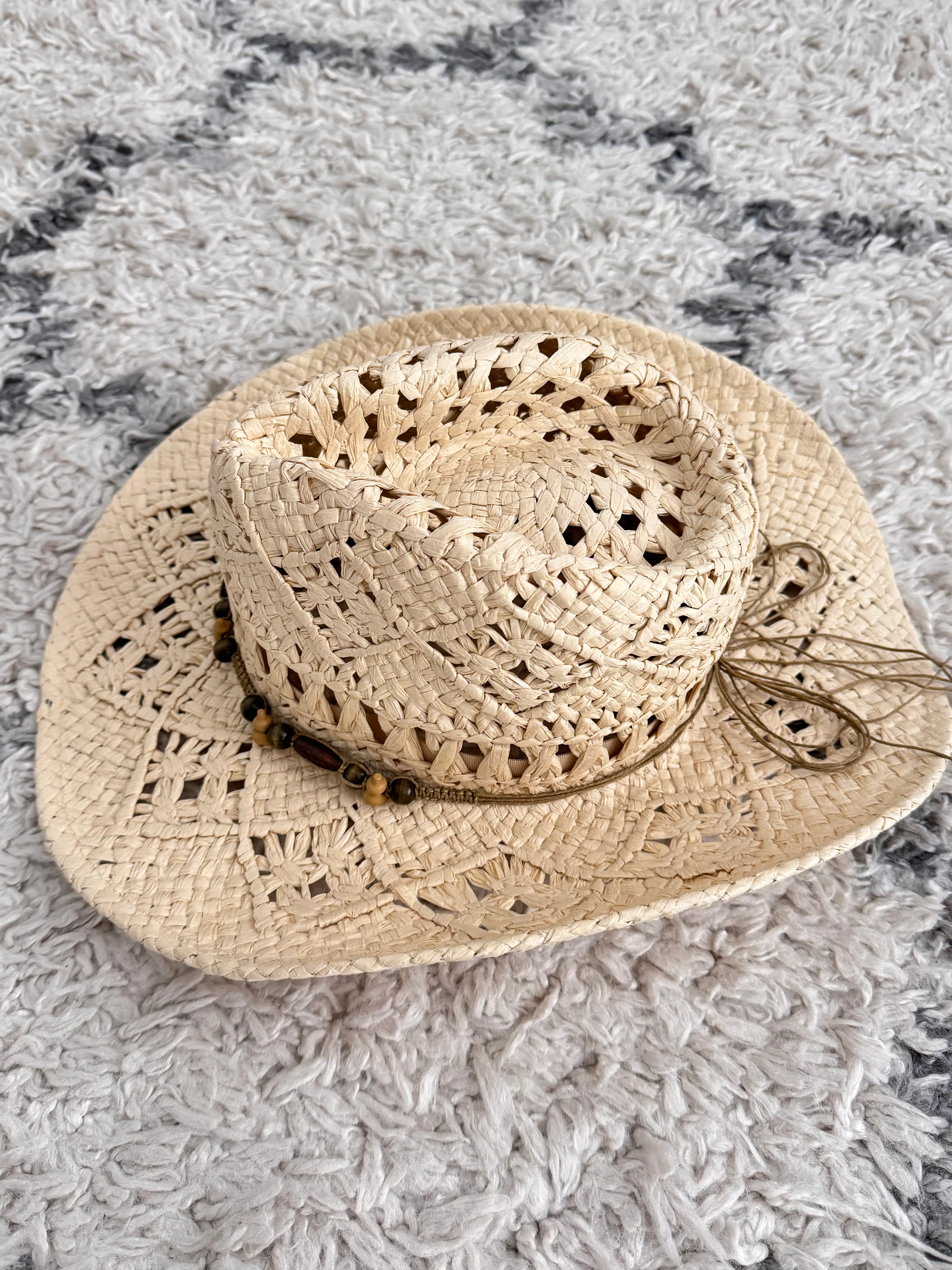Straw Hat with Wooden Bead Tie - Image 9