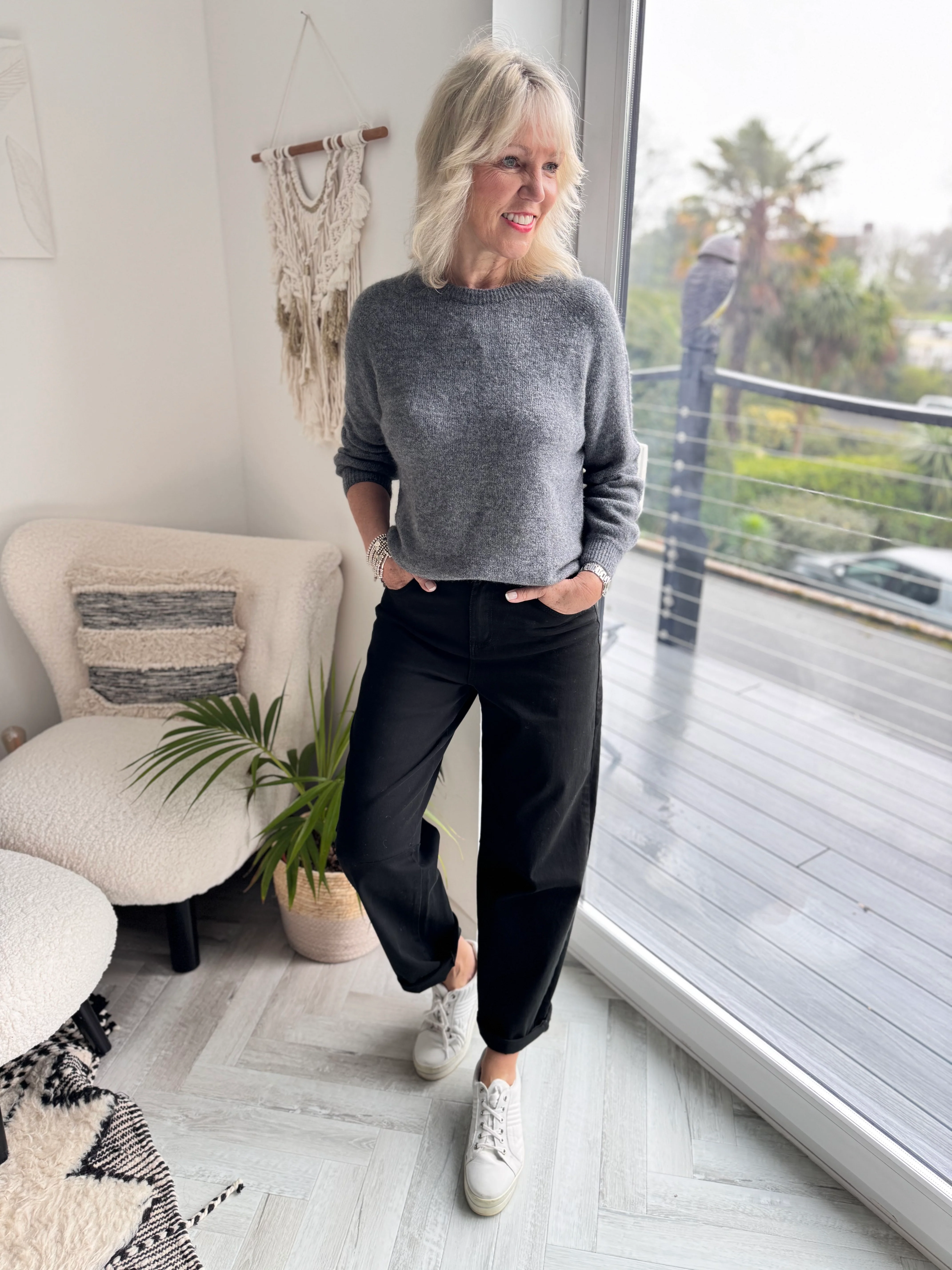 Stretch Boyfriend Jeans in Black