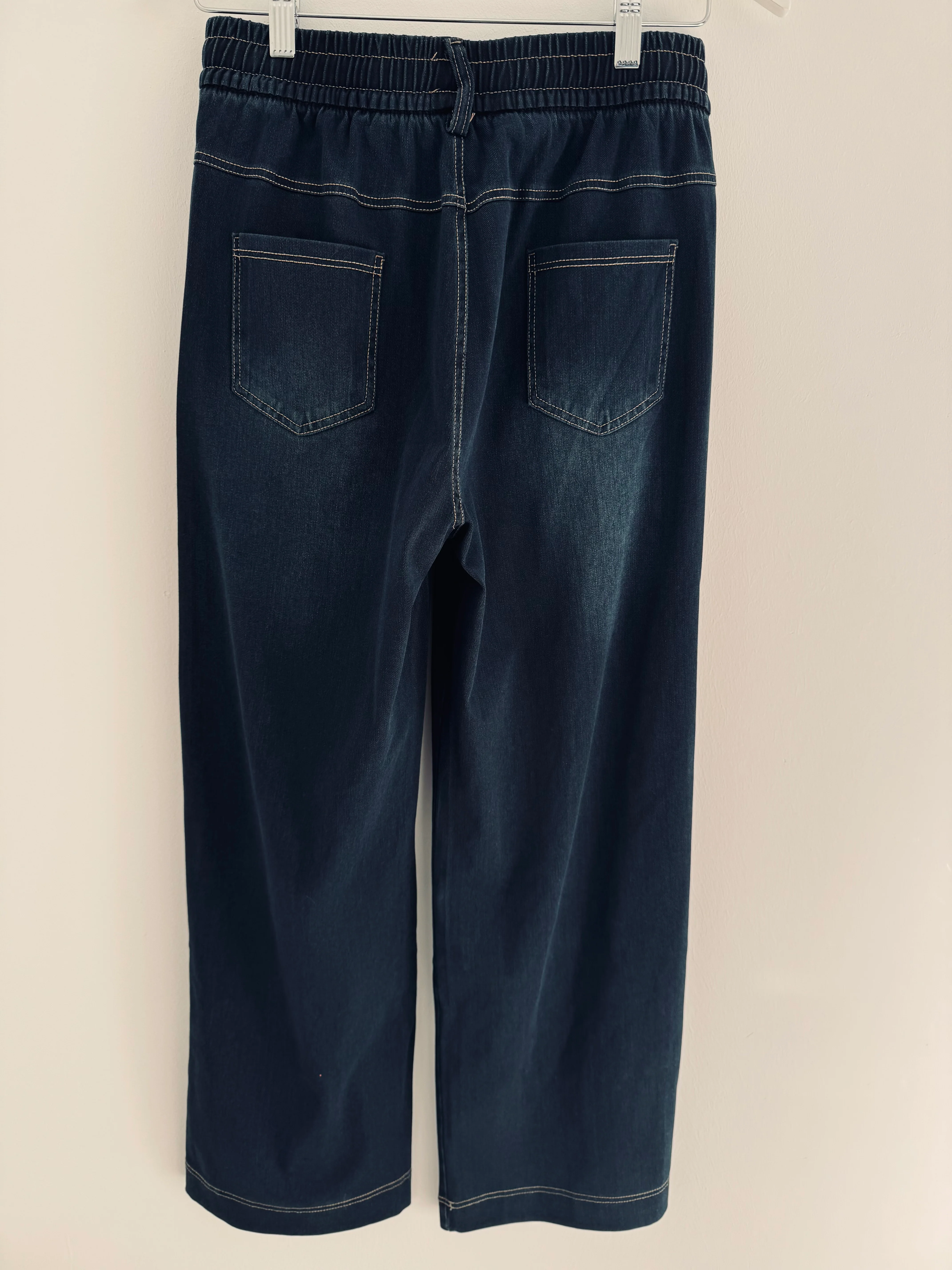 Stretch Wide Leg Joggers in Dark Denim - Image 10