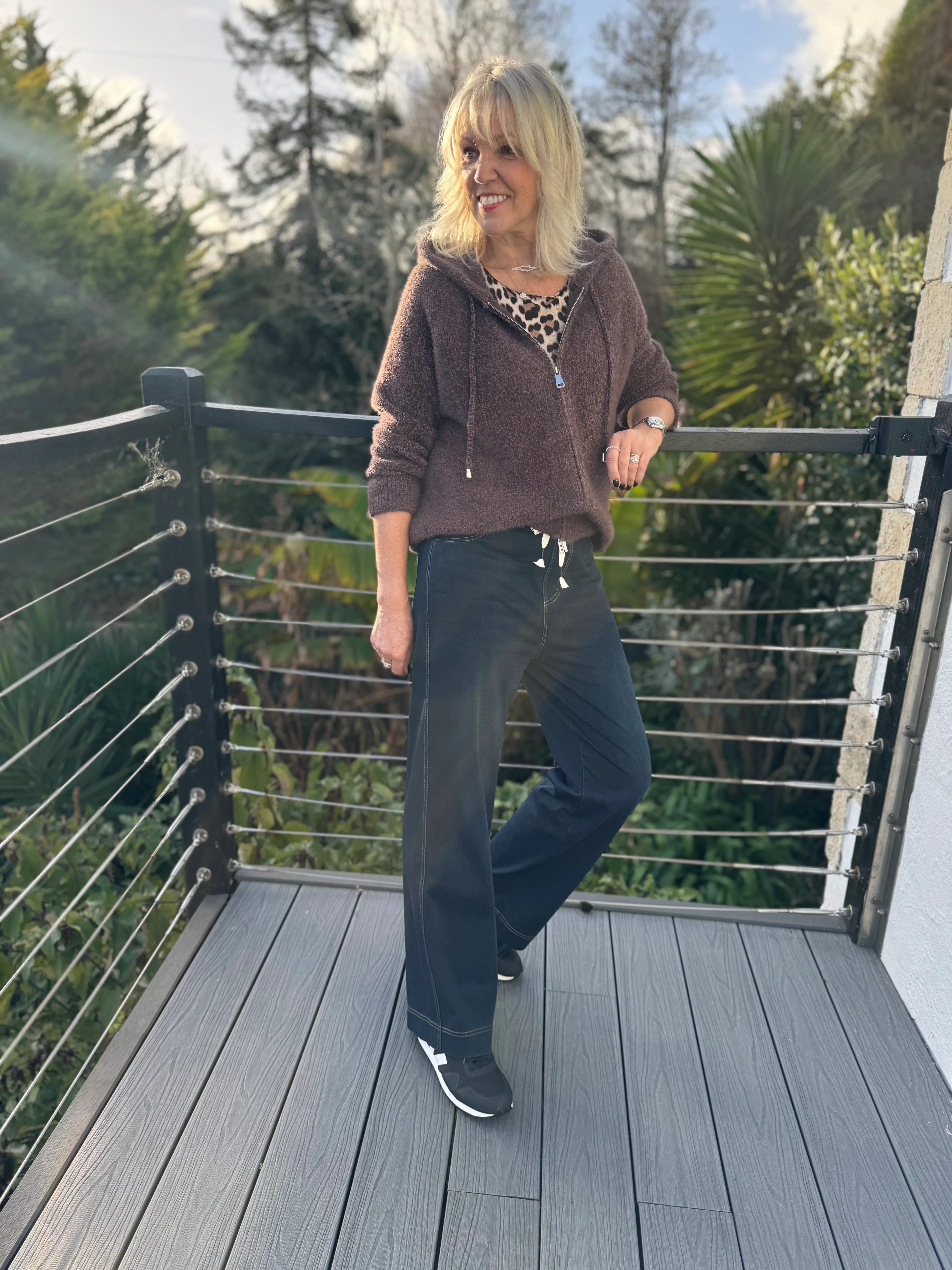 Stretch Wide Leg Joggers in Dark Denim - Image 4
