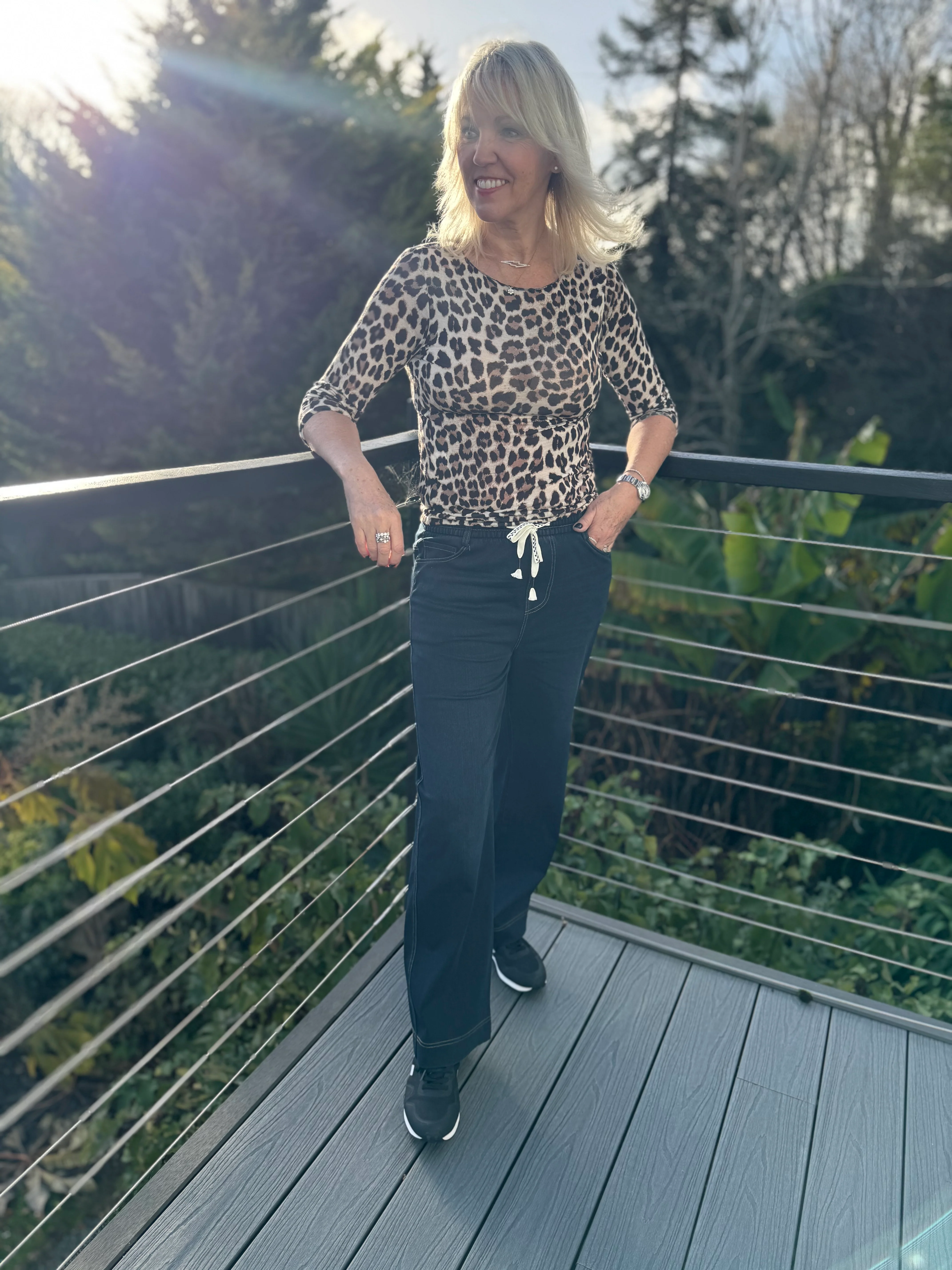 Stretch Wide Leg Joggers in Dark Denim - Image 7