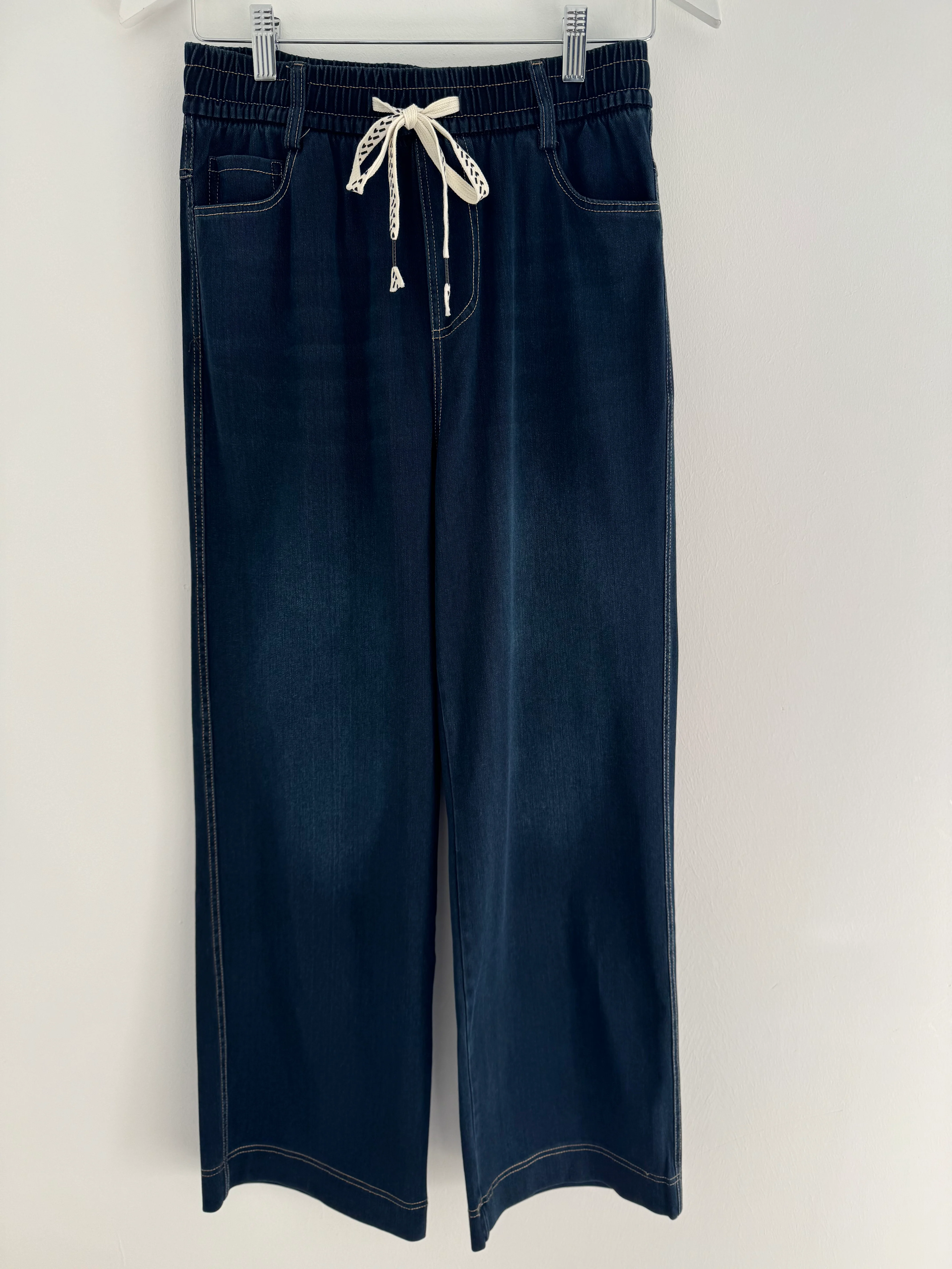 Stretch Wide Leg Joggers in Dark Denim - Image 8