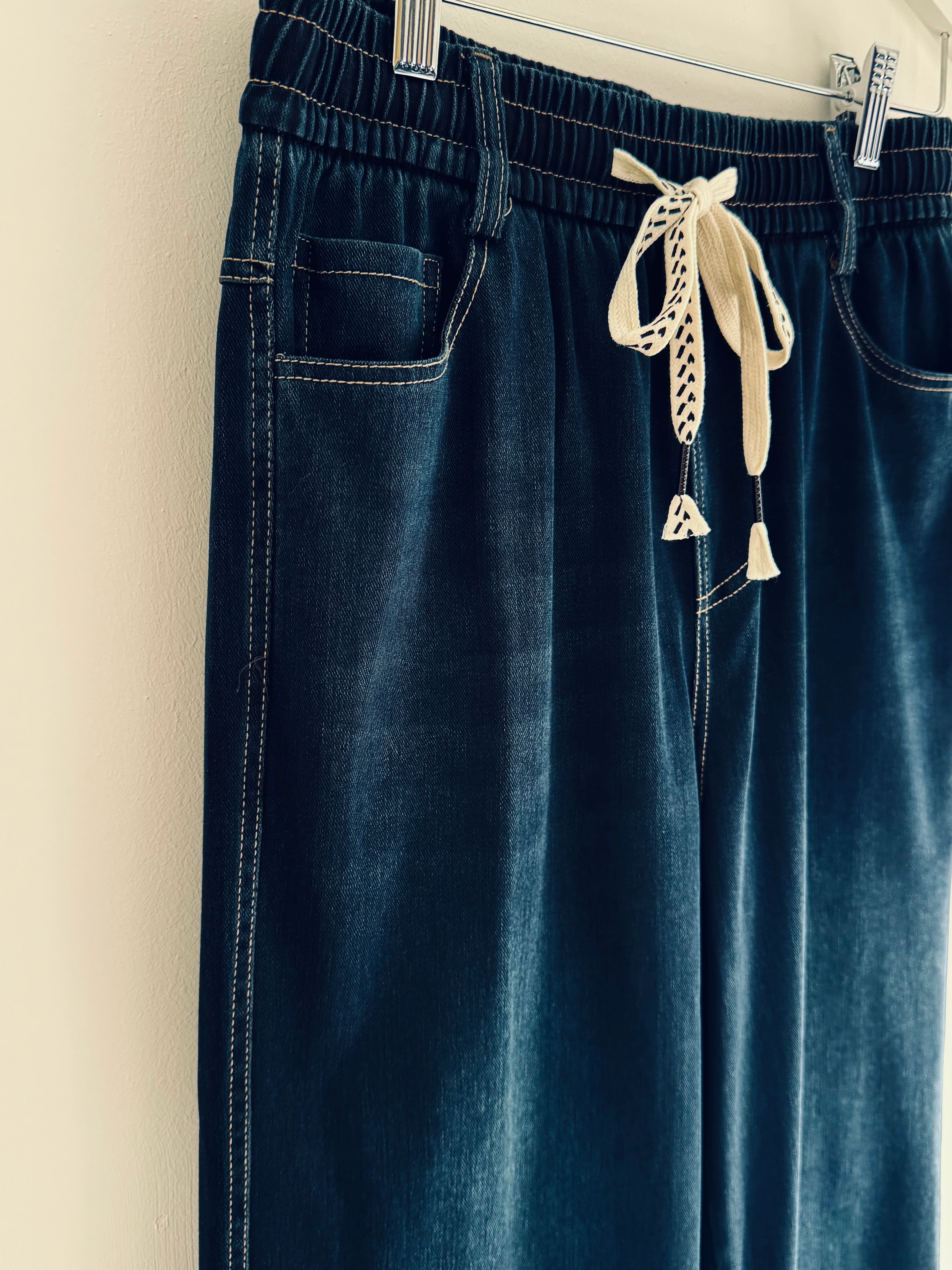 Stretch Wide Leg Joggers in Dark Denim - Image 9