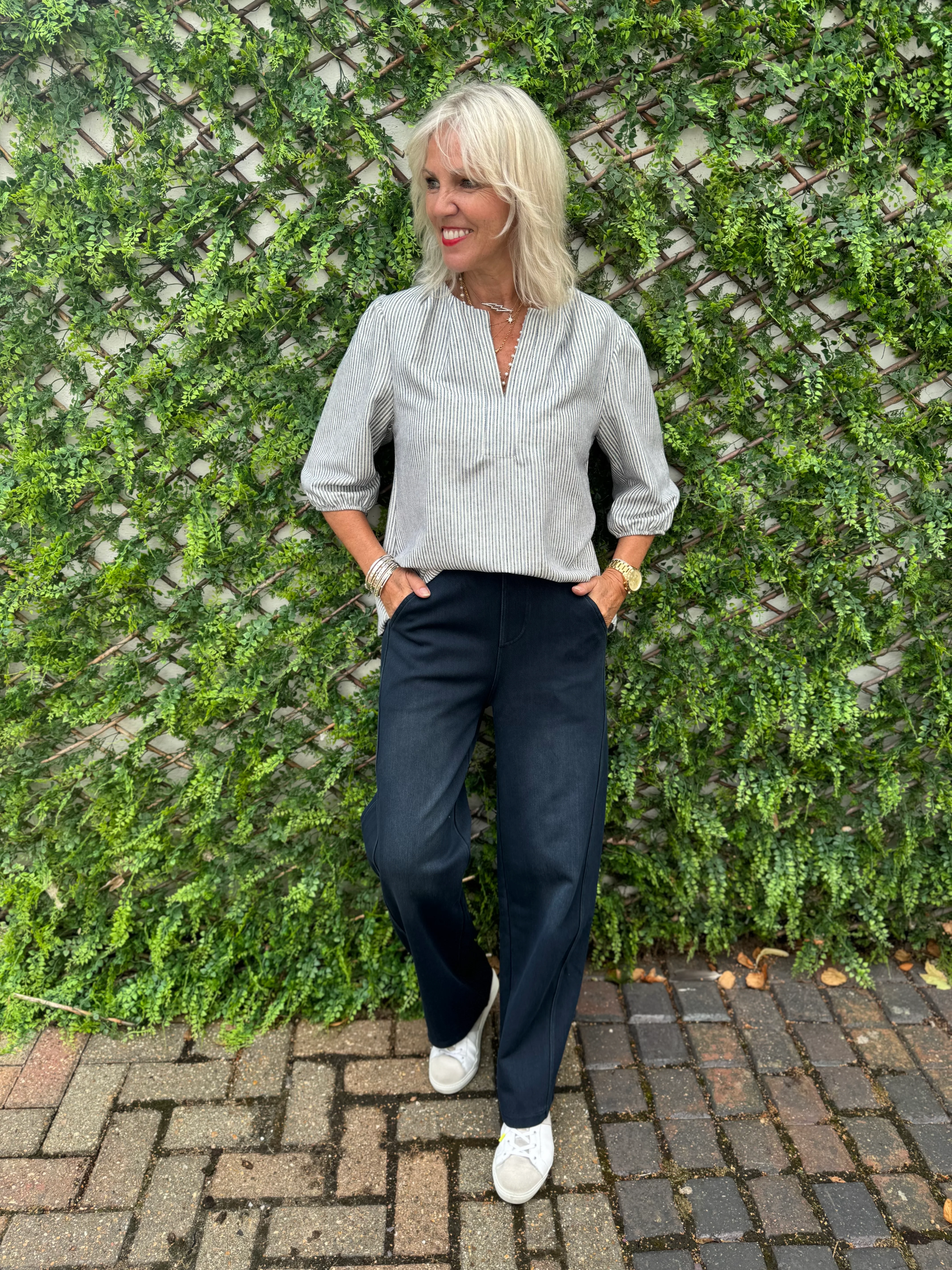 Stretch Denim Trousers in Ink Blue