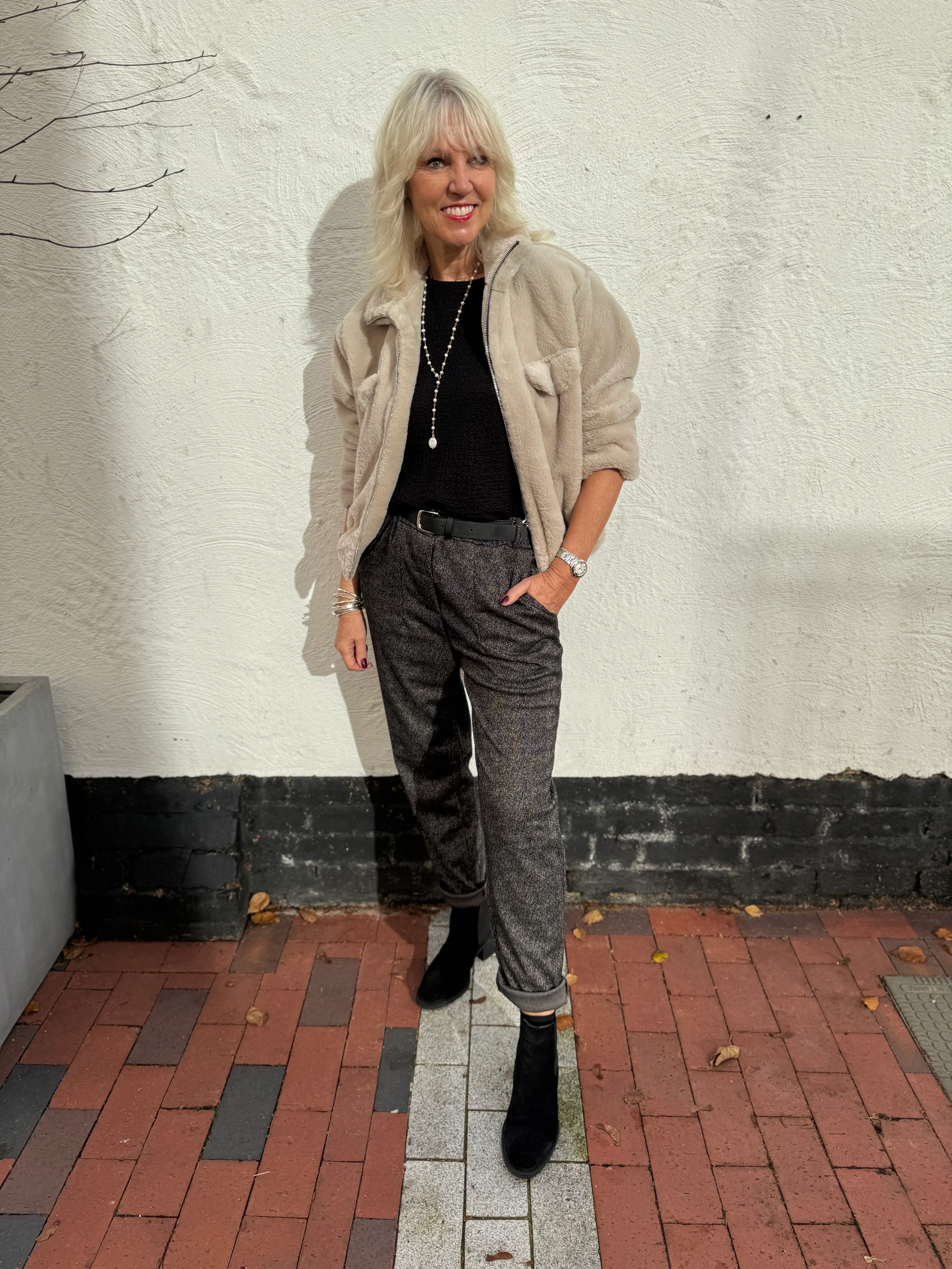 Stretch Herringbone Trousers in Cocoa - Image 6