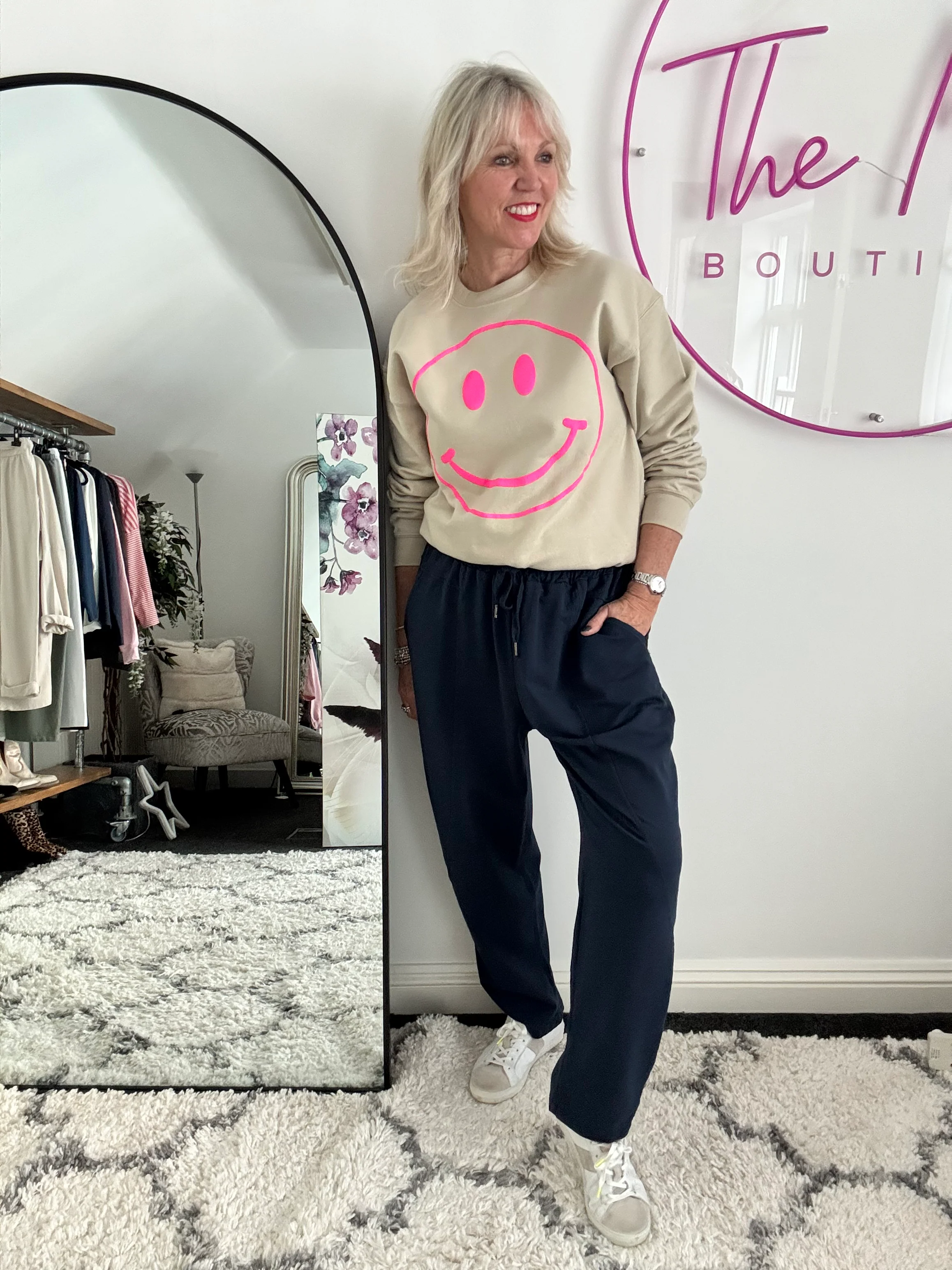 Smiley Sweatshirt in Stone - Image 3