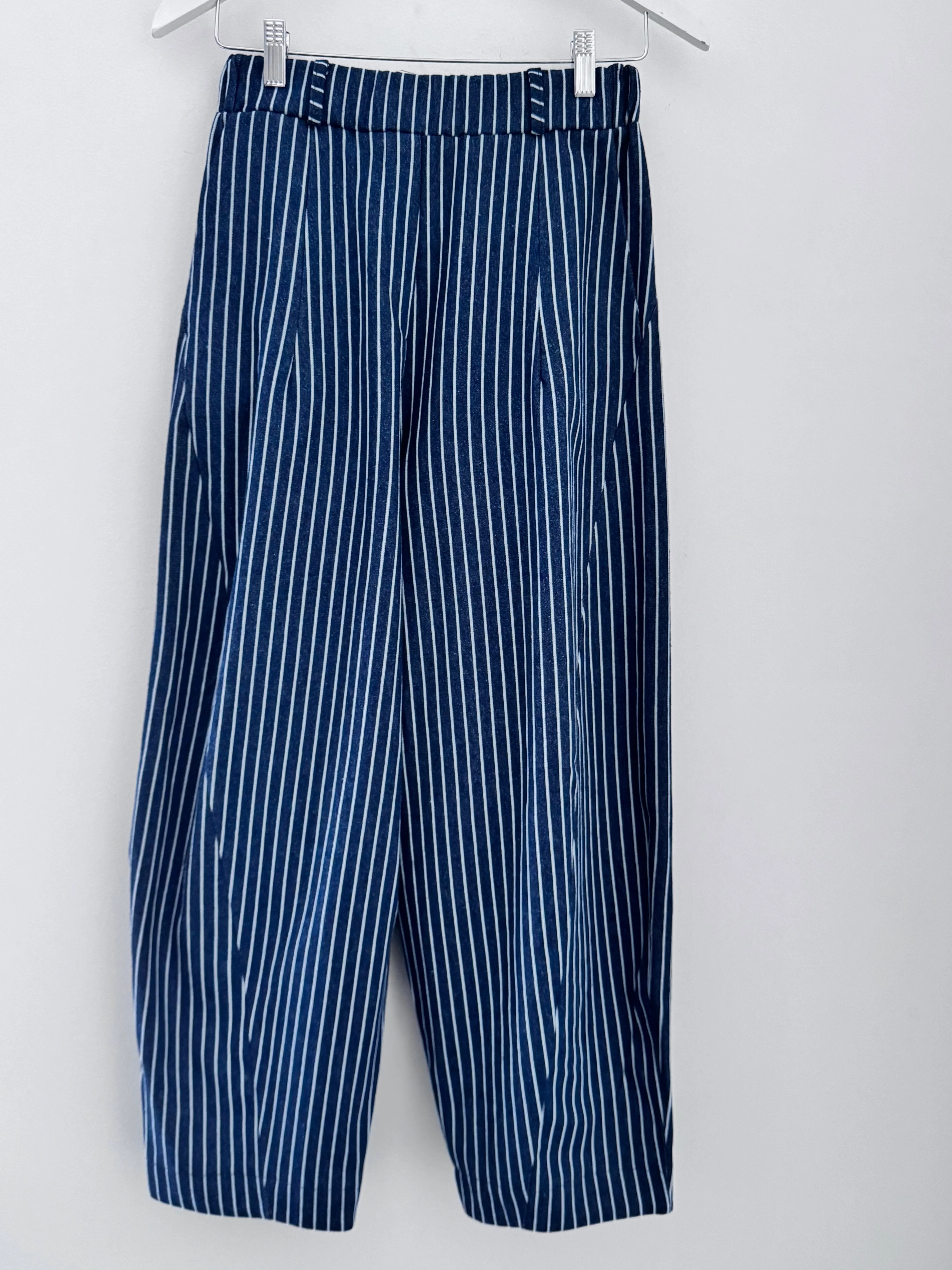 Stripe Barrel Leg Trousers in Denim Blue - Image 10