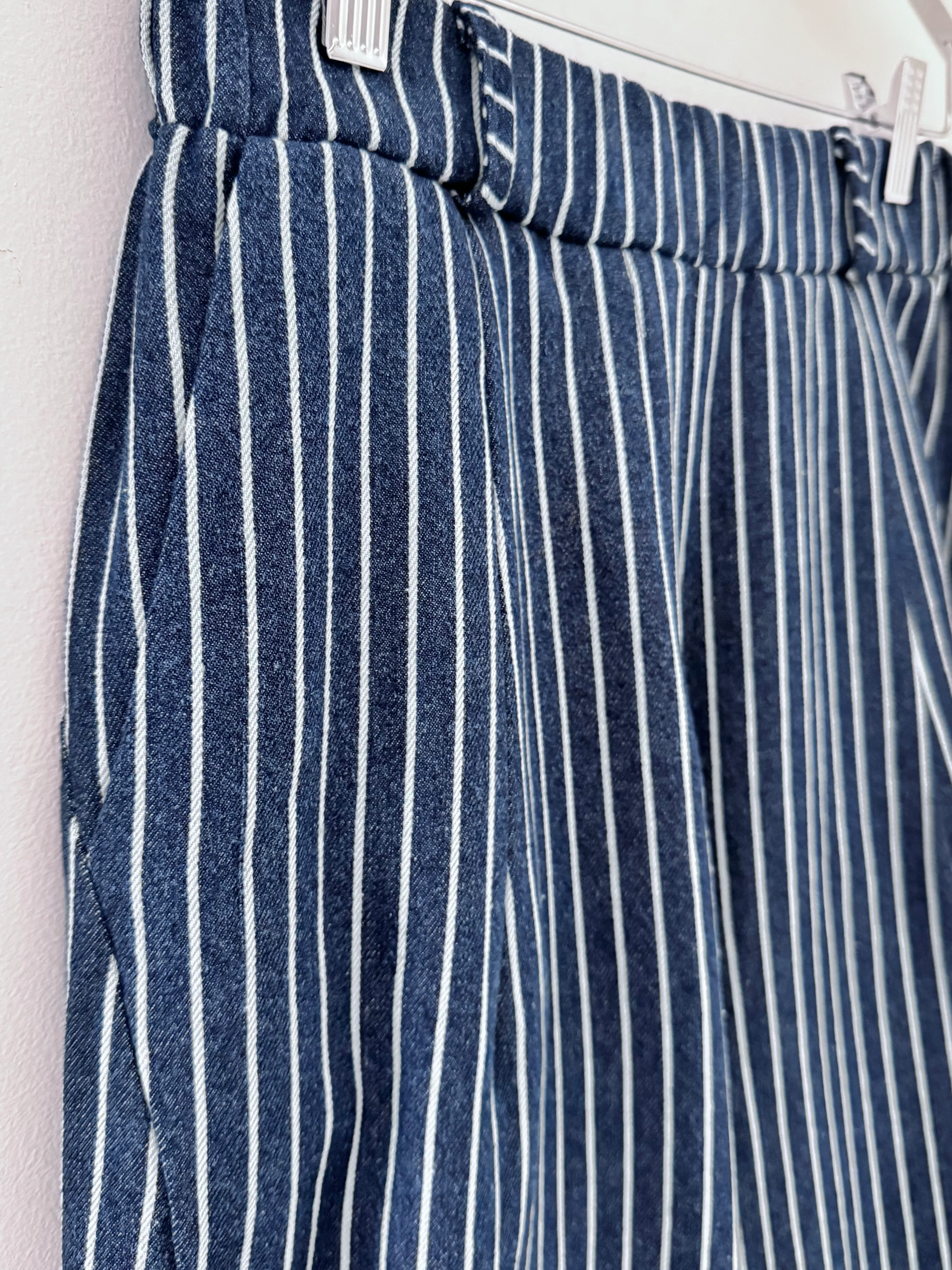 Stripe Barrel Leg Trousers in Denim Blue - Image 11