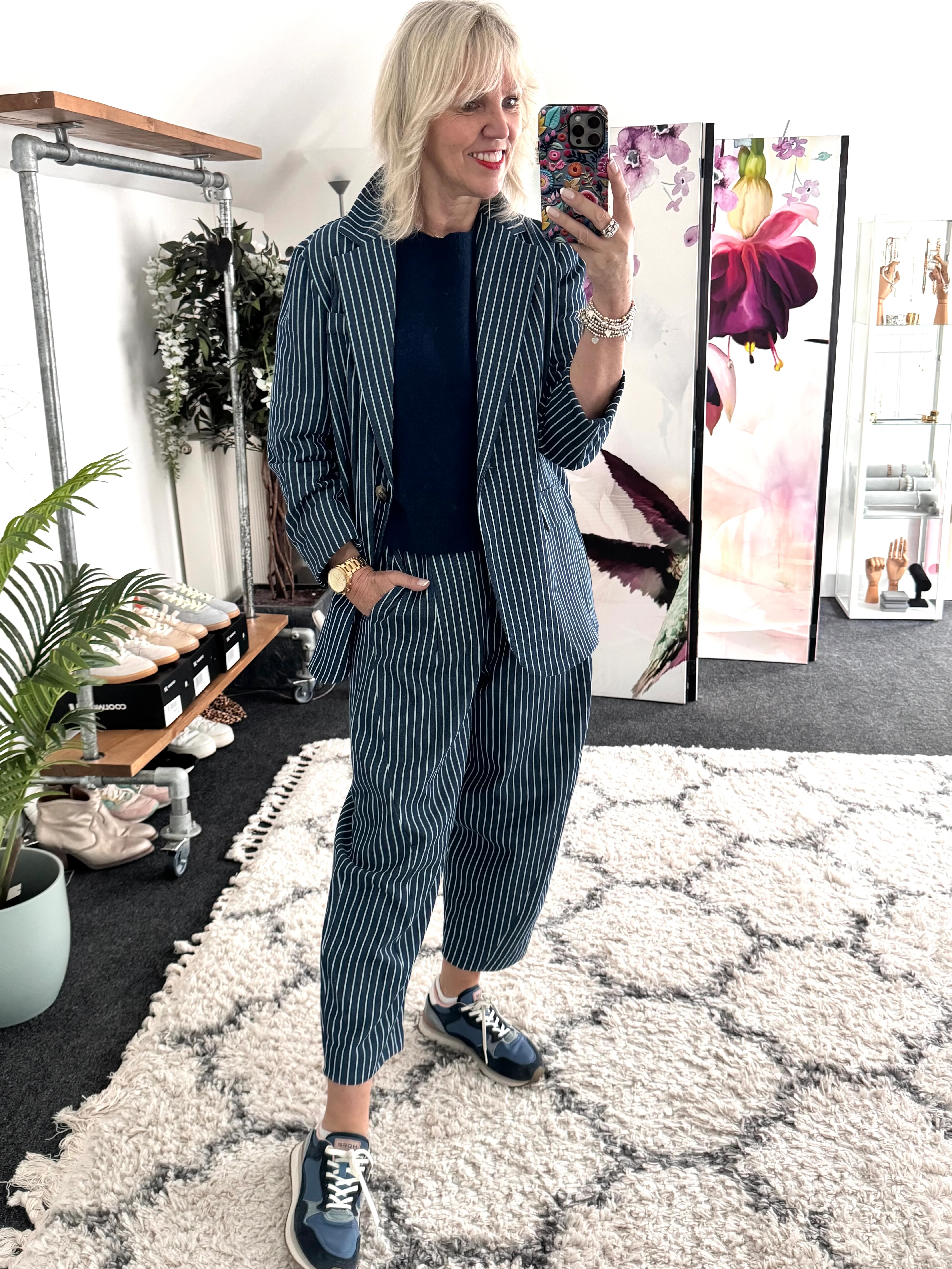 Stripe Barrel Leg Trousers in Denim Blue - Image 5