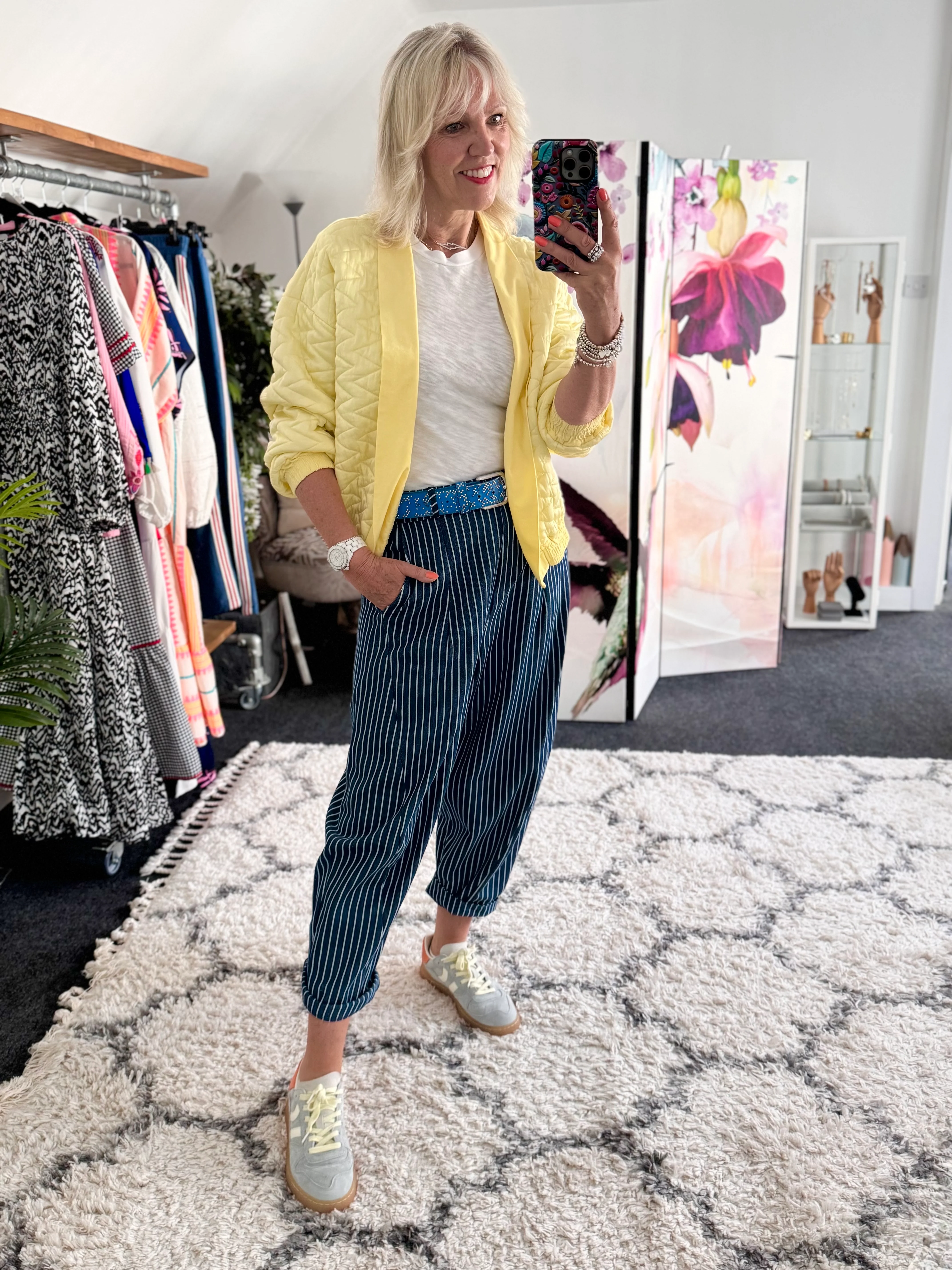 Stripe Barrel Leg Trousers in Denim Blue - Image 6