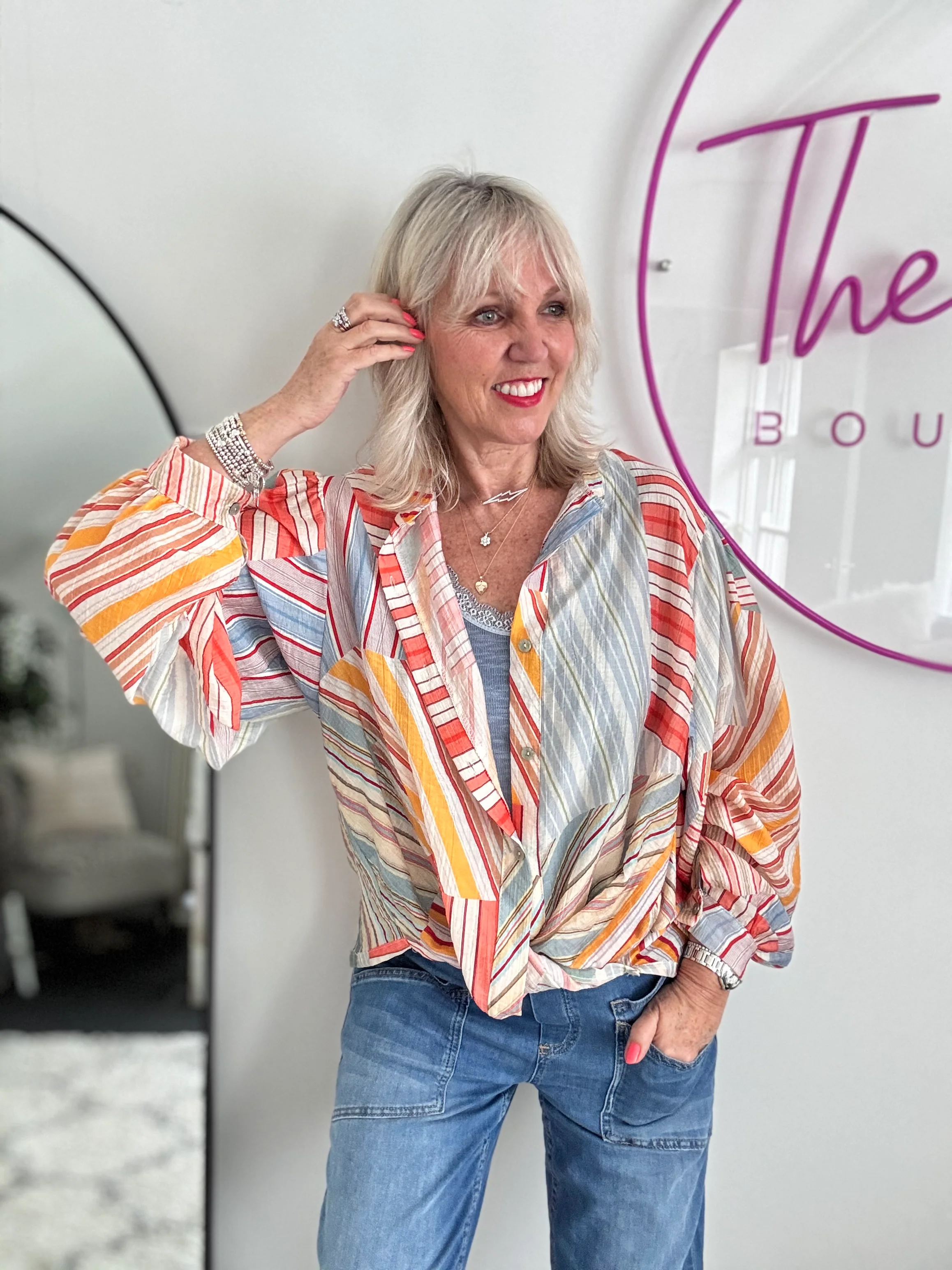 Stripe Shirt in Coral & Blue