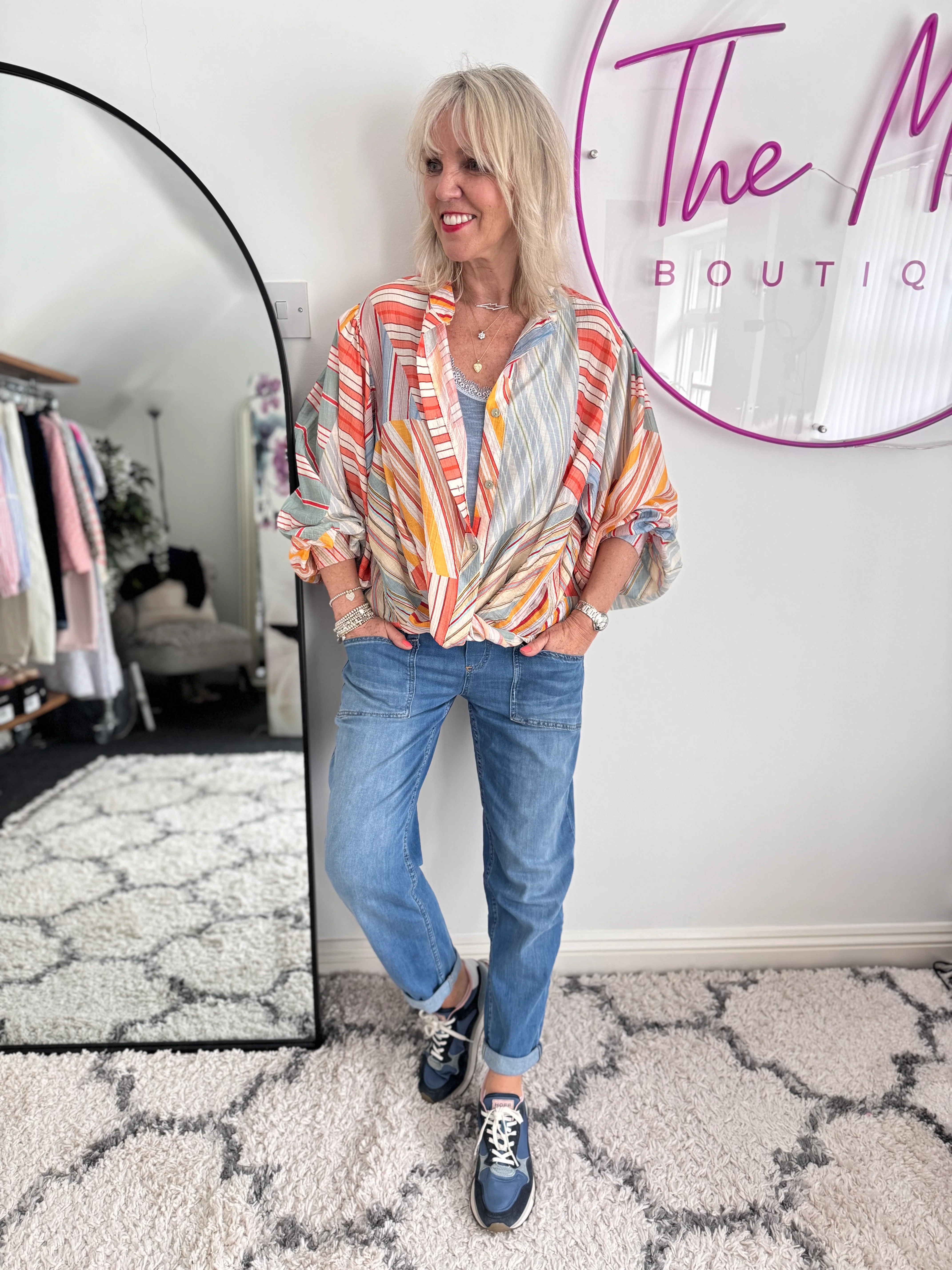 Stripe Shirt in Coral & Blue - Image 3