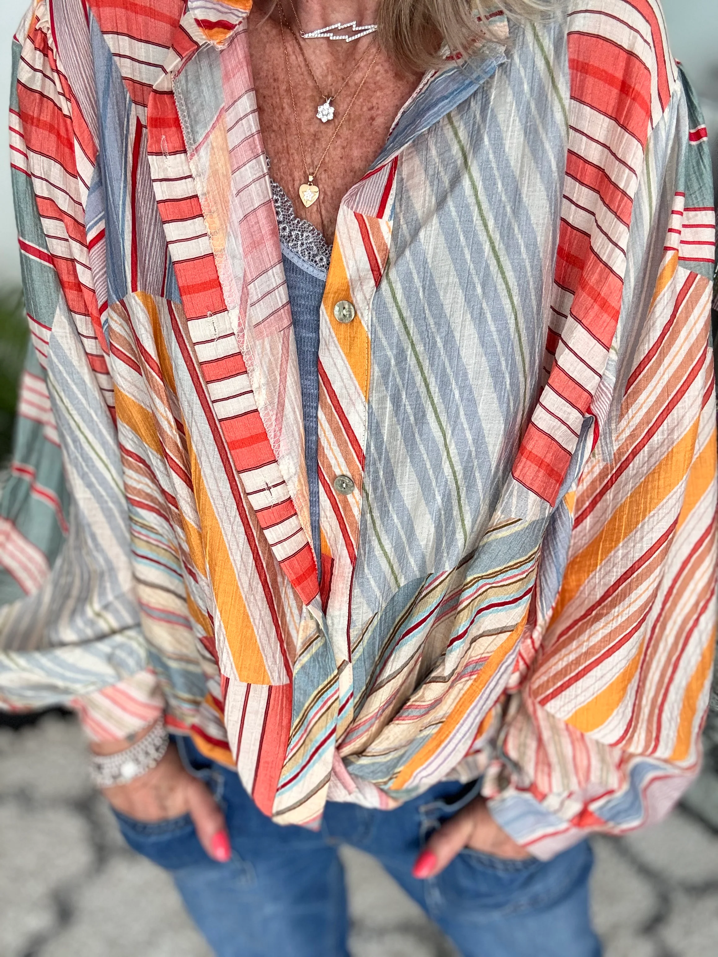 Stripe Shirt in Coral & Blue - Image 5