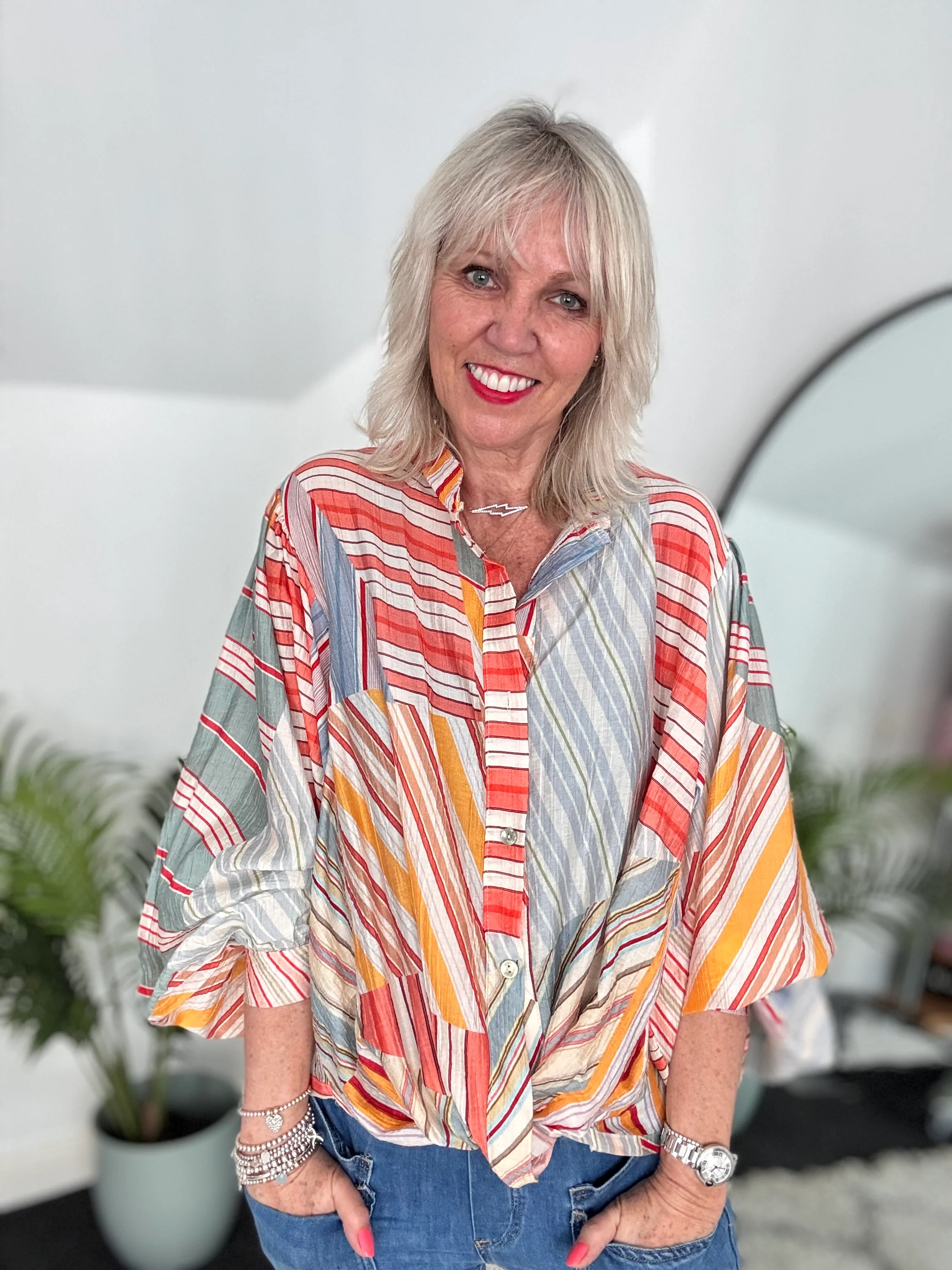 Stripe Shirt in Coral & Blue - Image 6