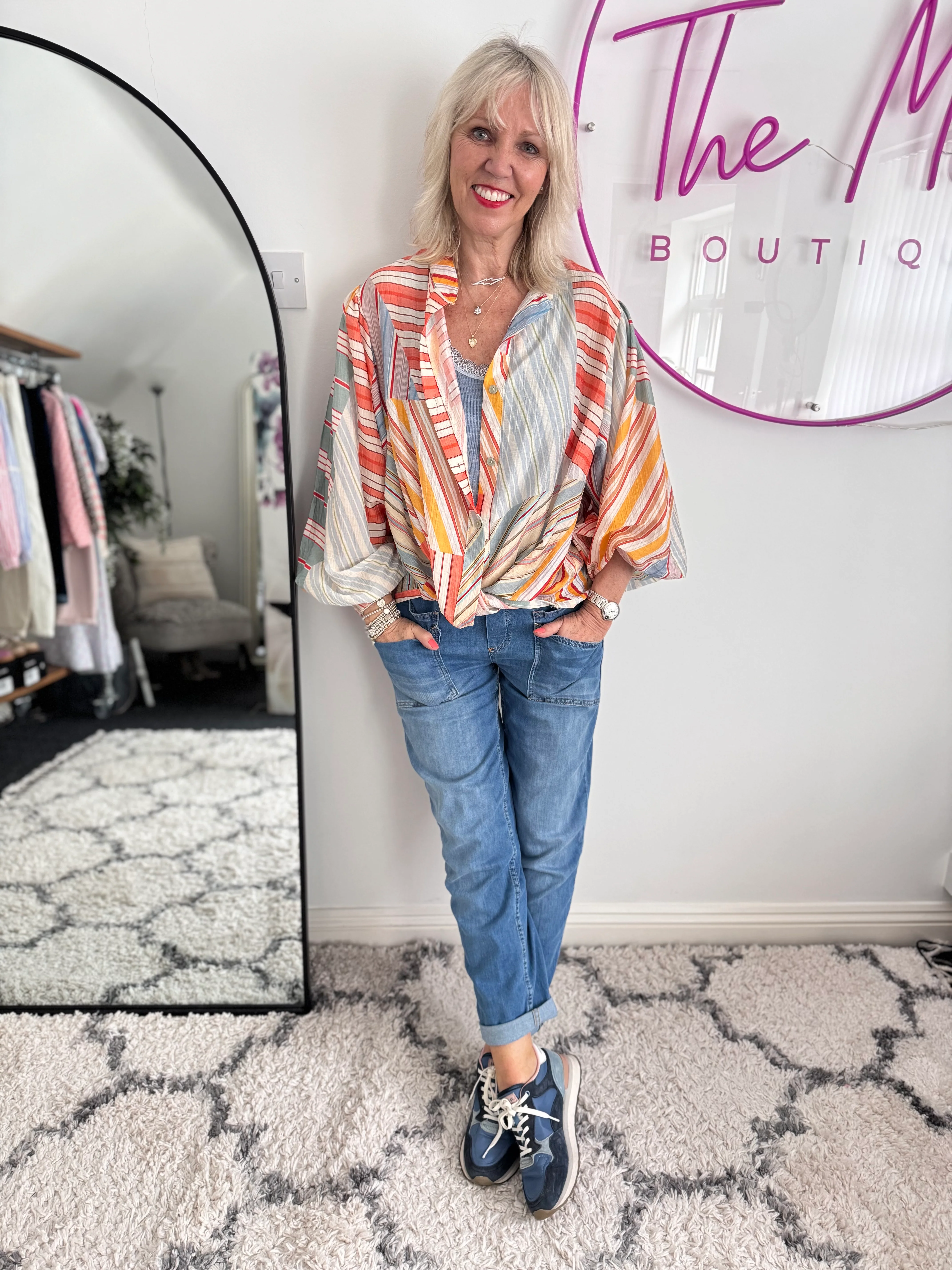 Stripe Shirt in Coral & Blue - Image 7