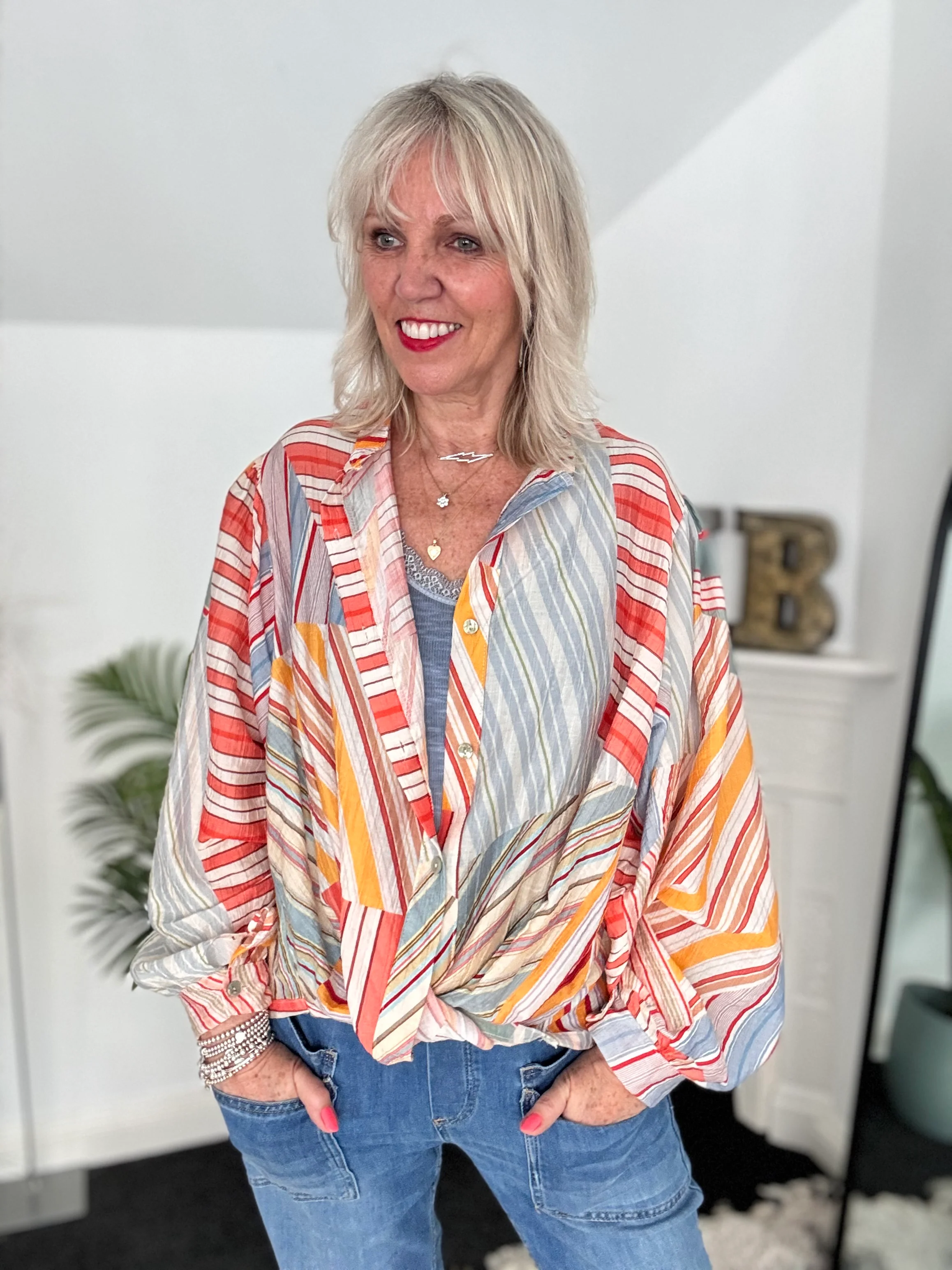 Stripe Shirt in Coral & Blue - Image 8