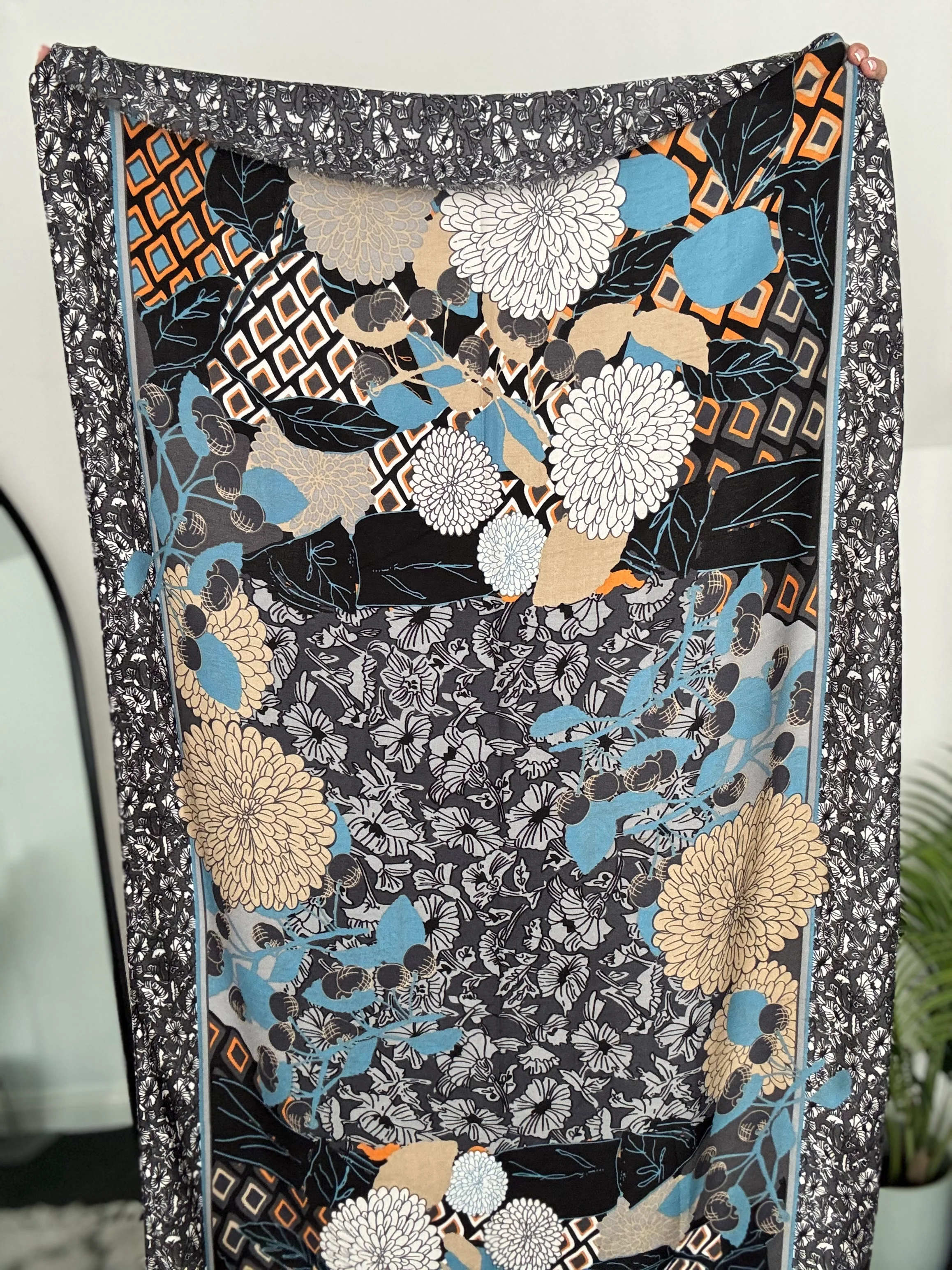 Stunning Floral Scarf In Grey & Blue - Image 5