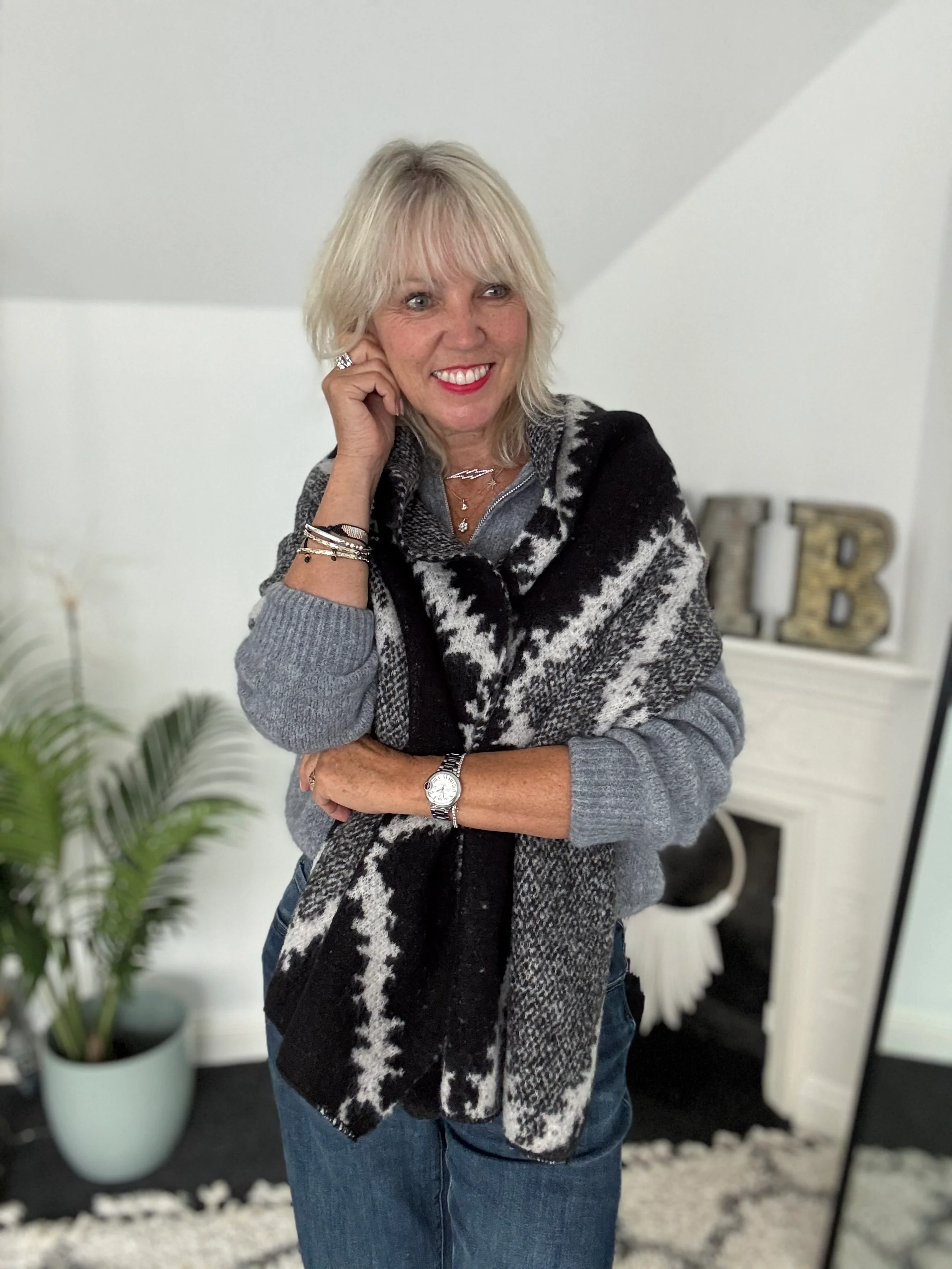 Super Soft Check Scarf in Black & Grey - Image 5