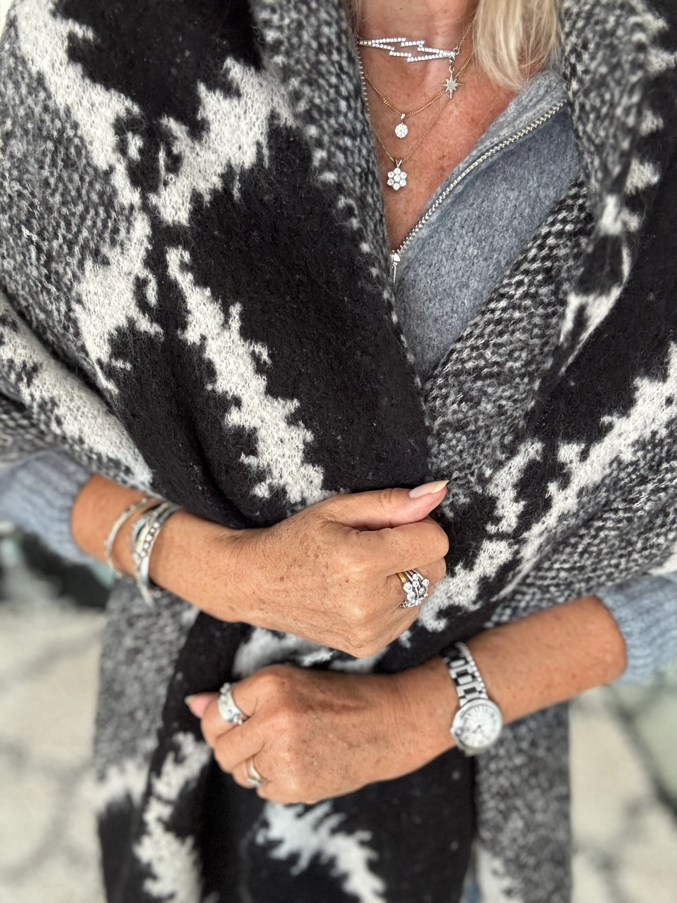 Super Soft Check Scarf in Black & Grey - Image 6