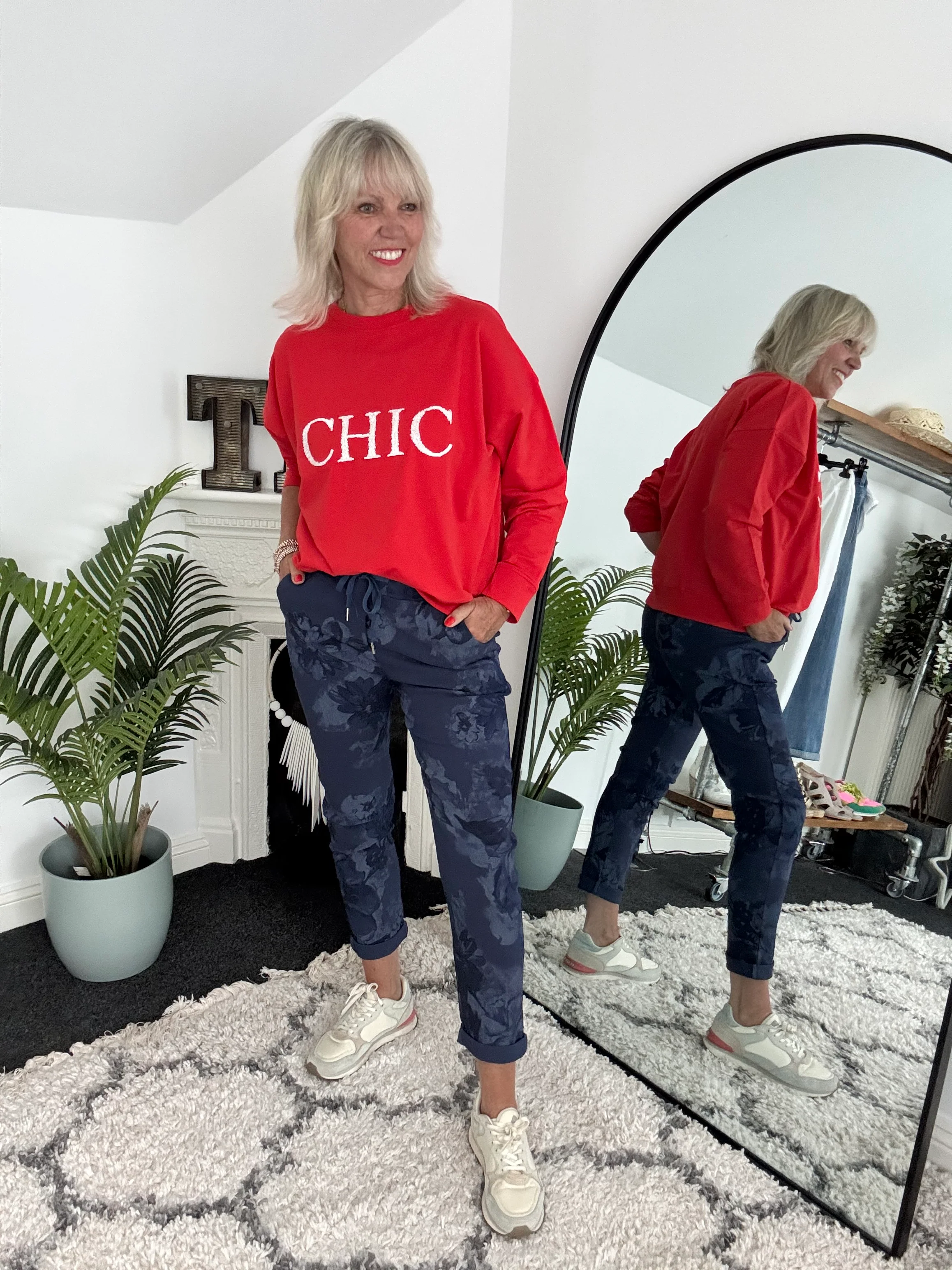 Super Stretch Floral Print Joggers in Navy - Image 3