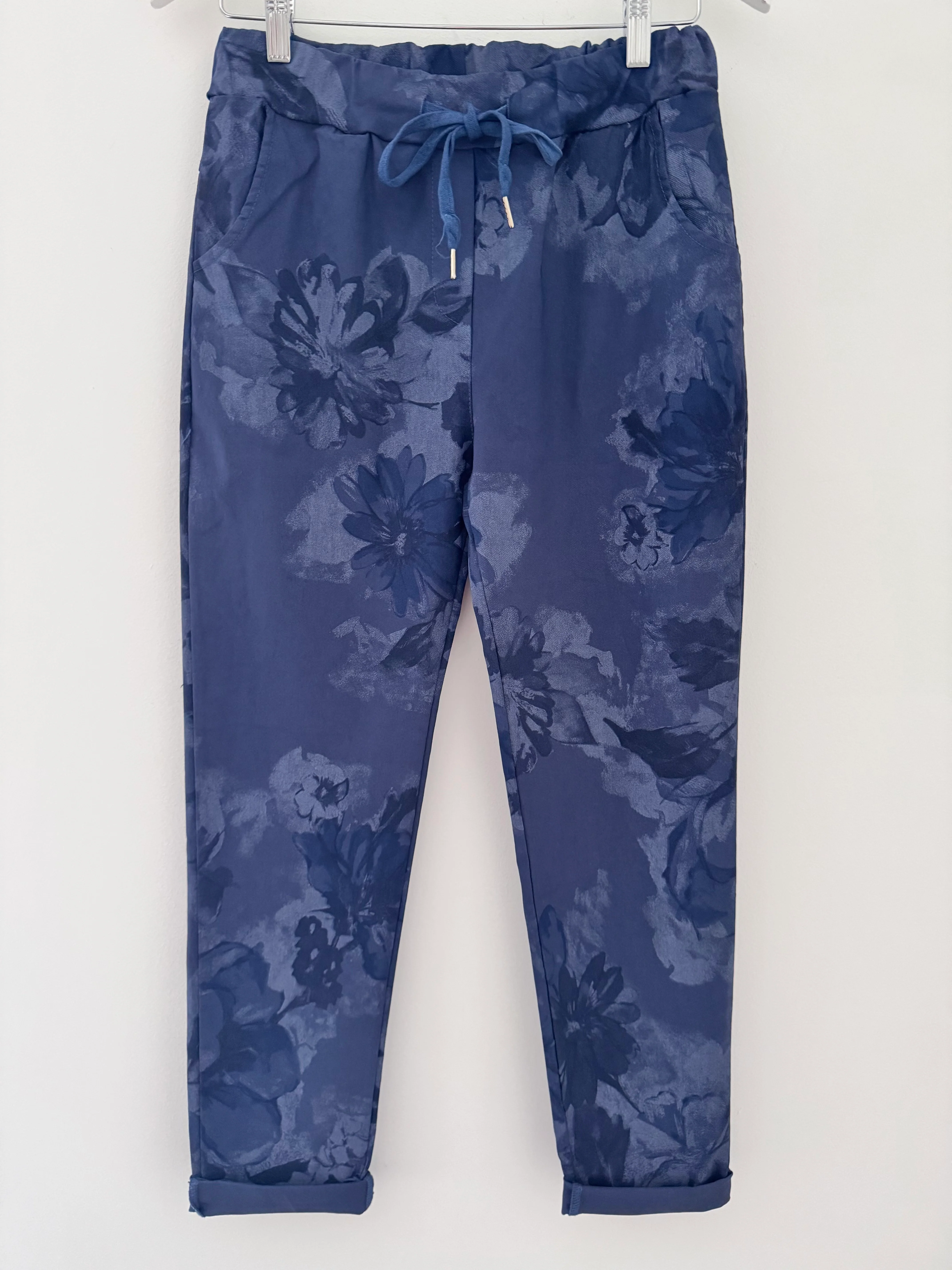 Super Stretch Floral Print Joggers in Navy - Image 6