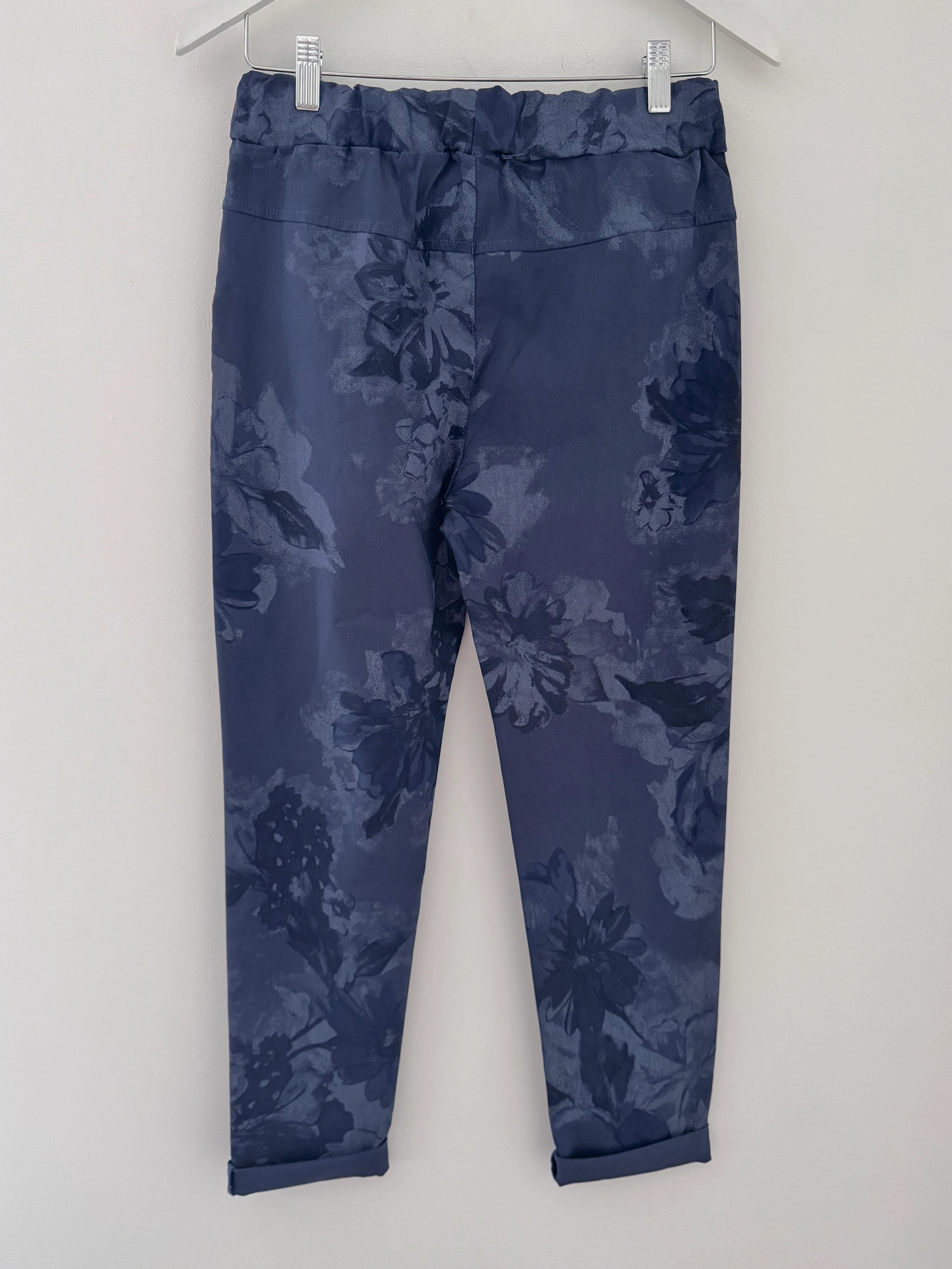 Super Stretch Floral Print Joggers in Navy - Image 7