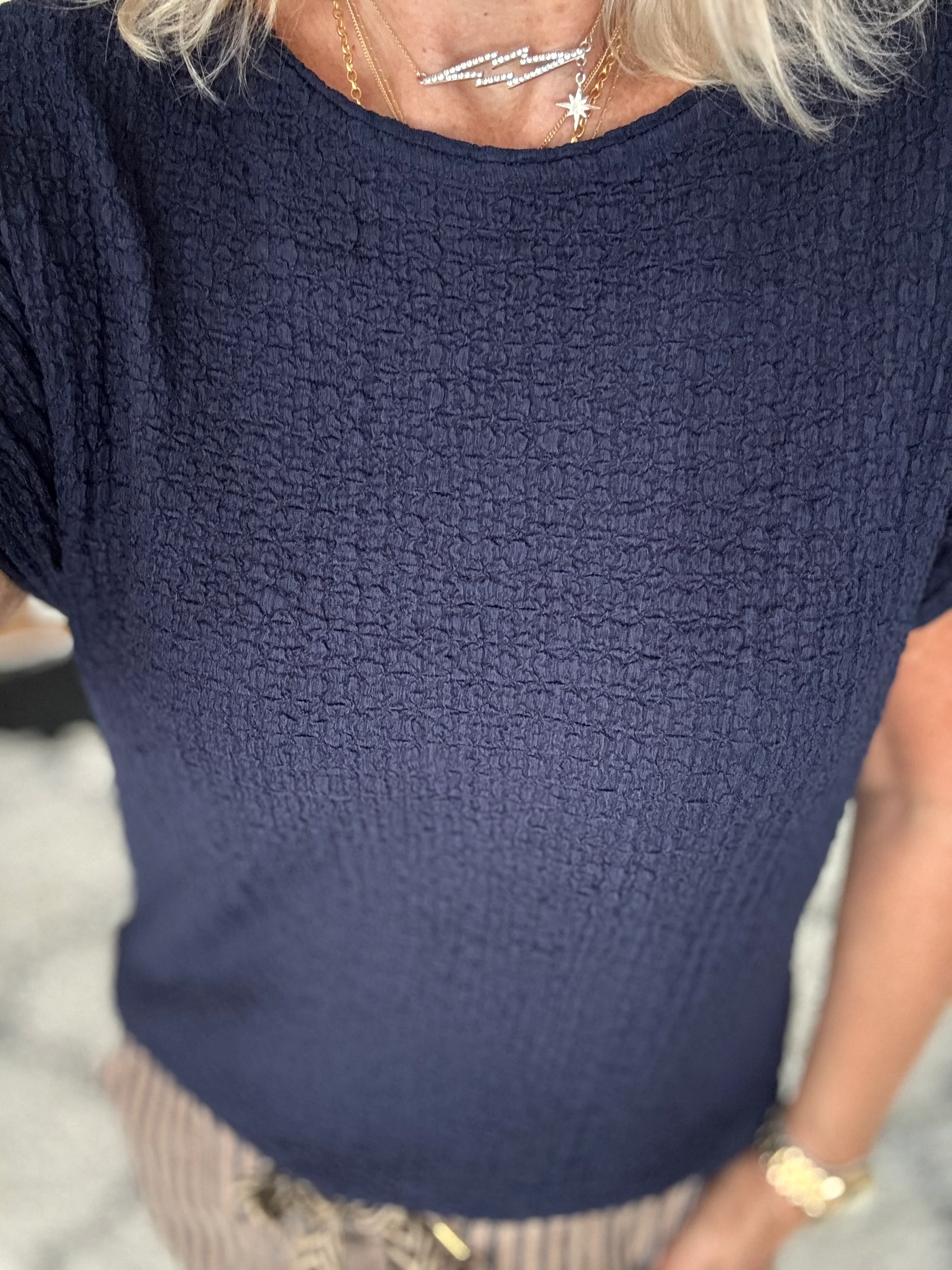 Textured Stretch Crepe Top in Navy - Image 6