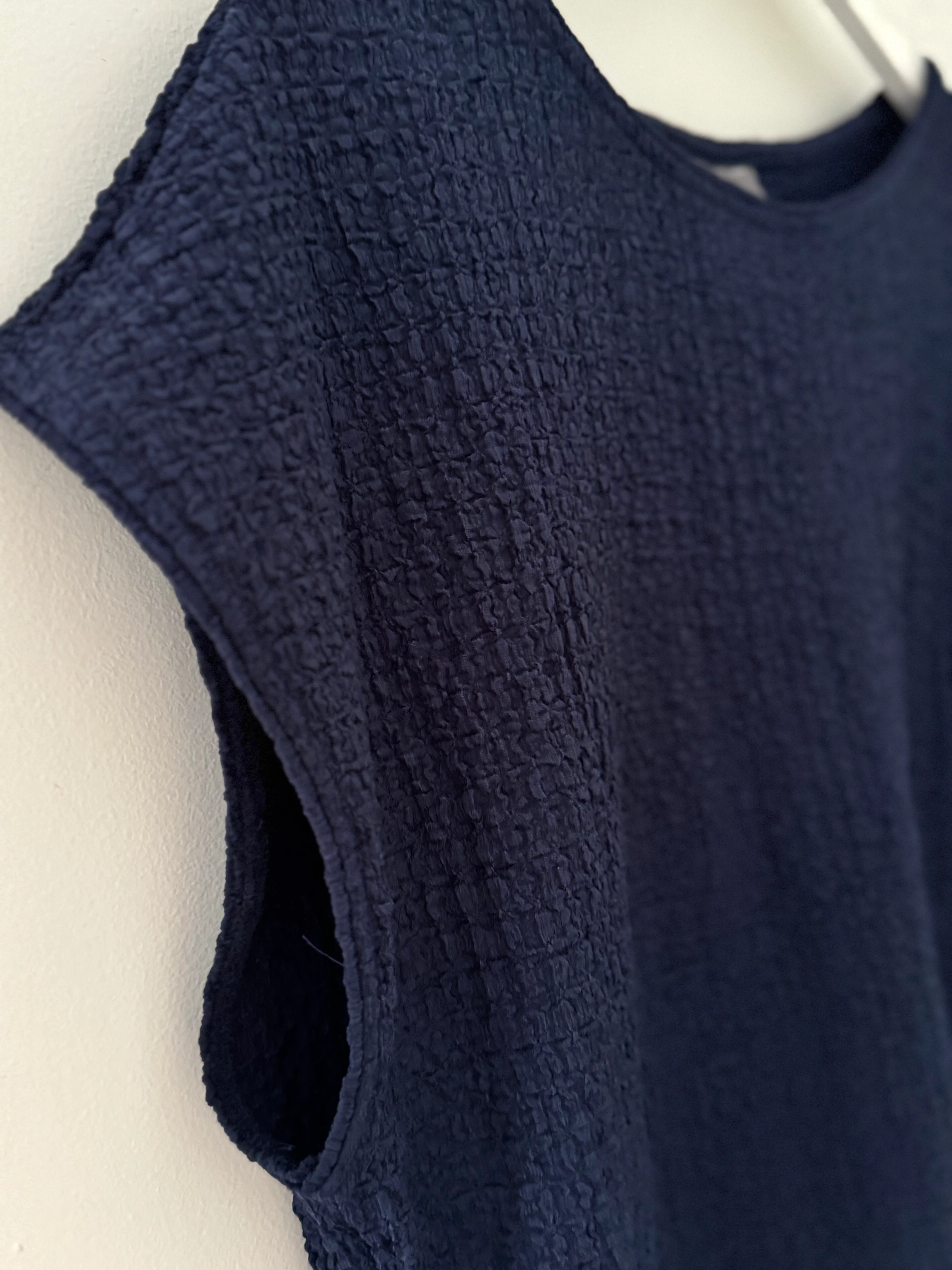 Textured Stretch Crepe Top in Navy - Image 8