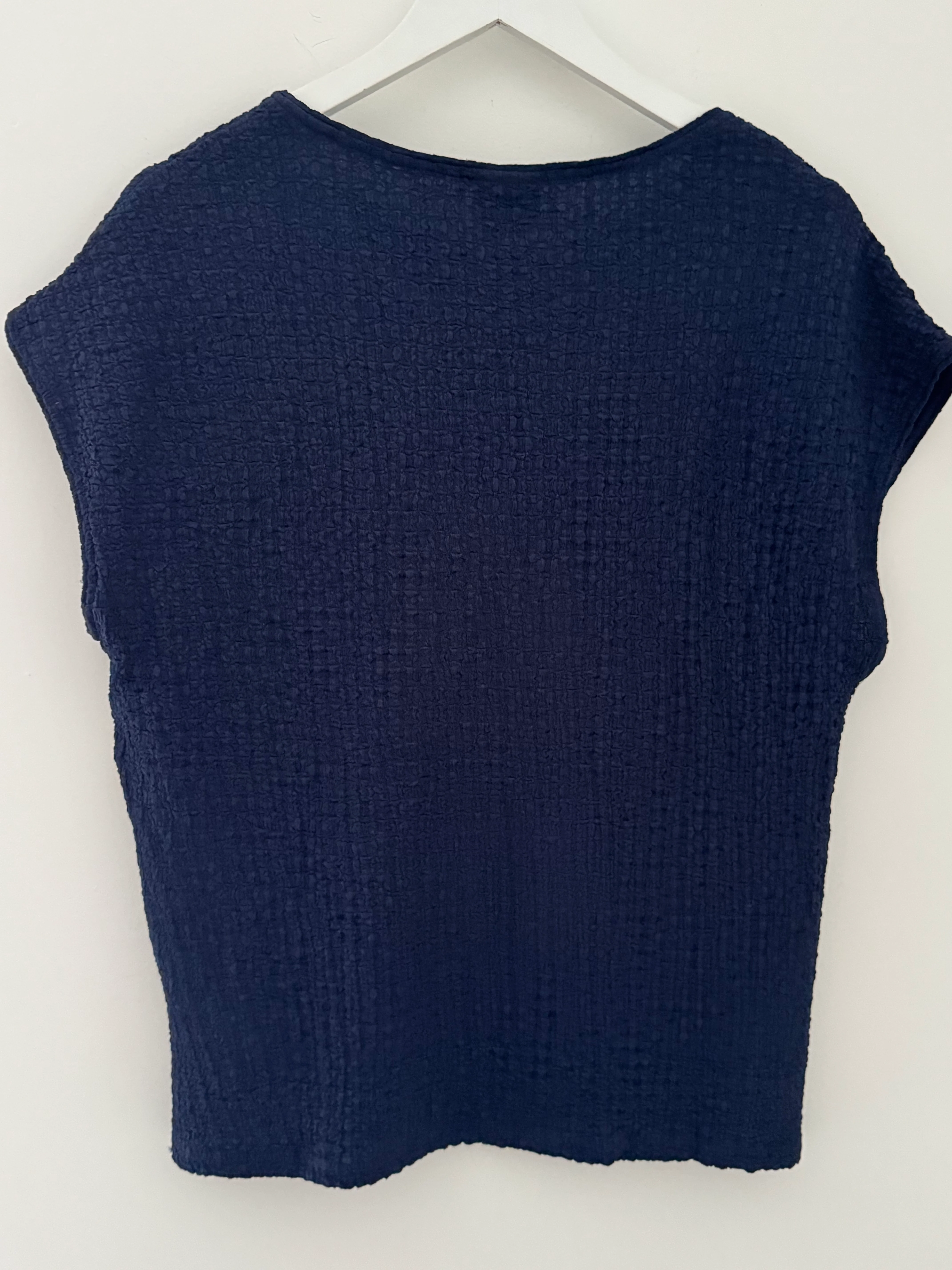 Textured Stretch Crepe Top in Navy - Image 9