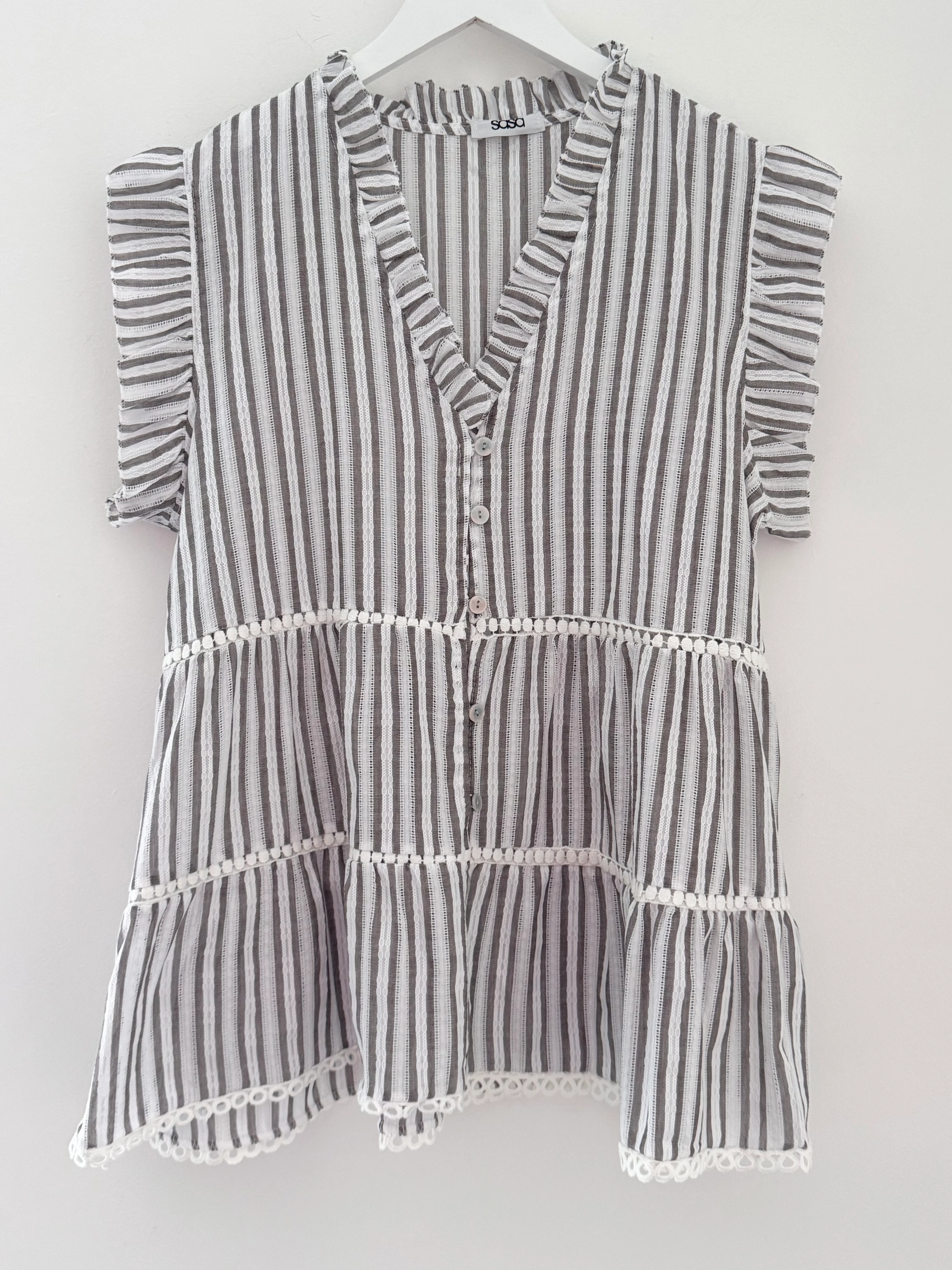 Tiered Cotton Top in Mocha & White Stripe - Image 5