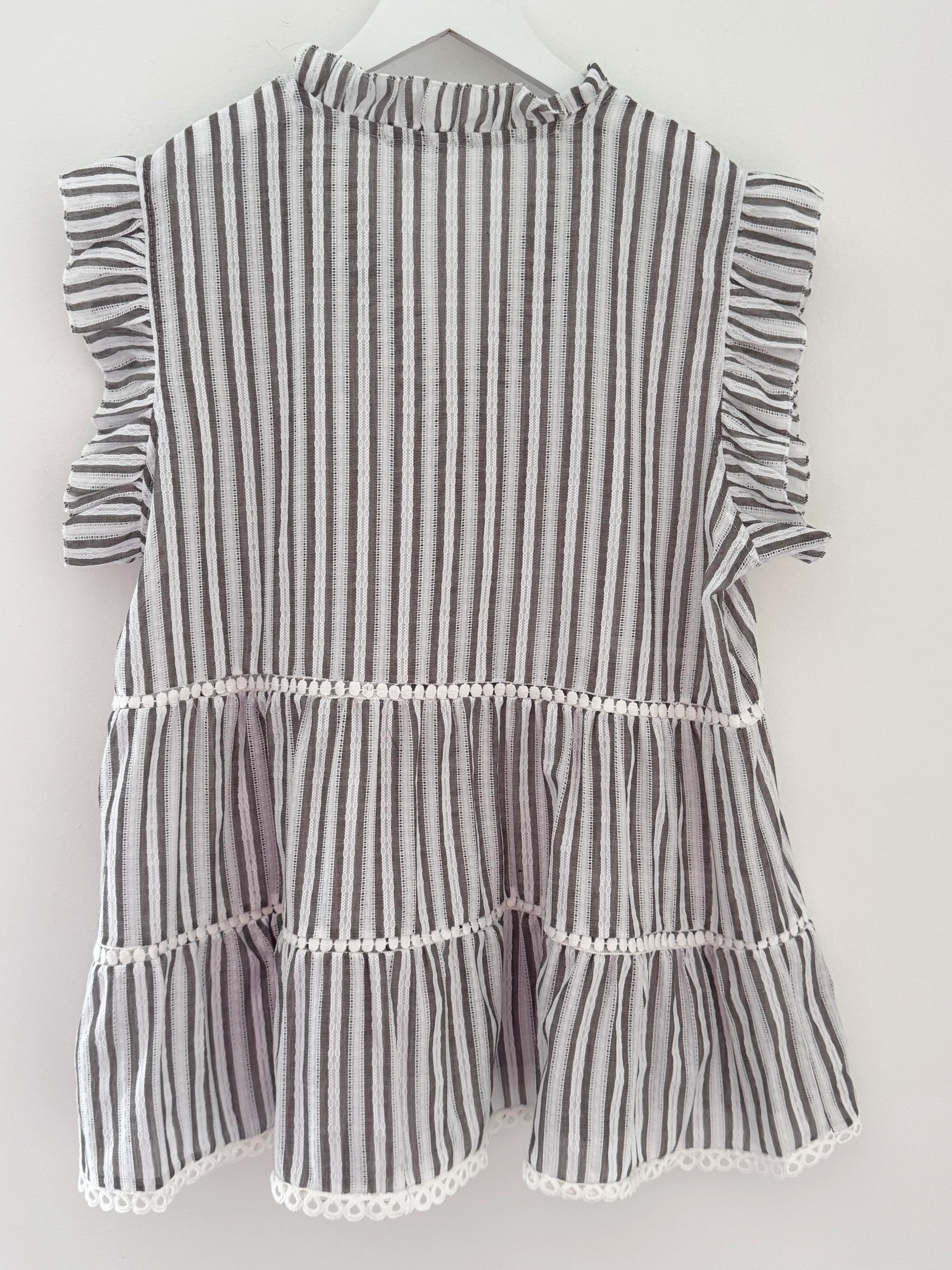 Tiered Cotton Top in Mocha & White Stripe - Image 7
