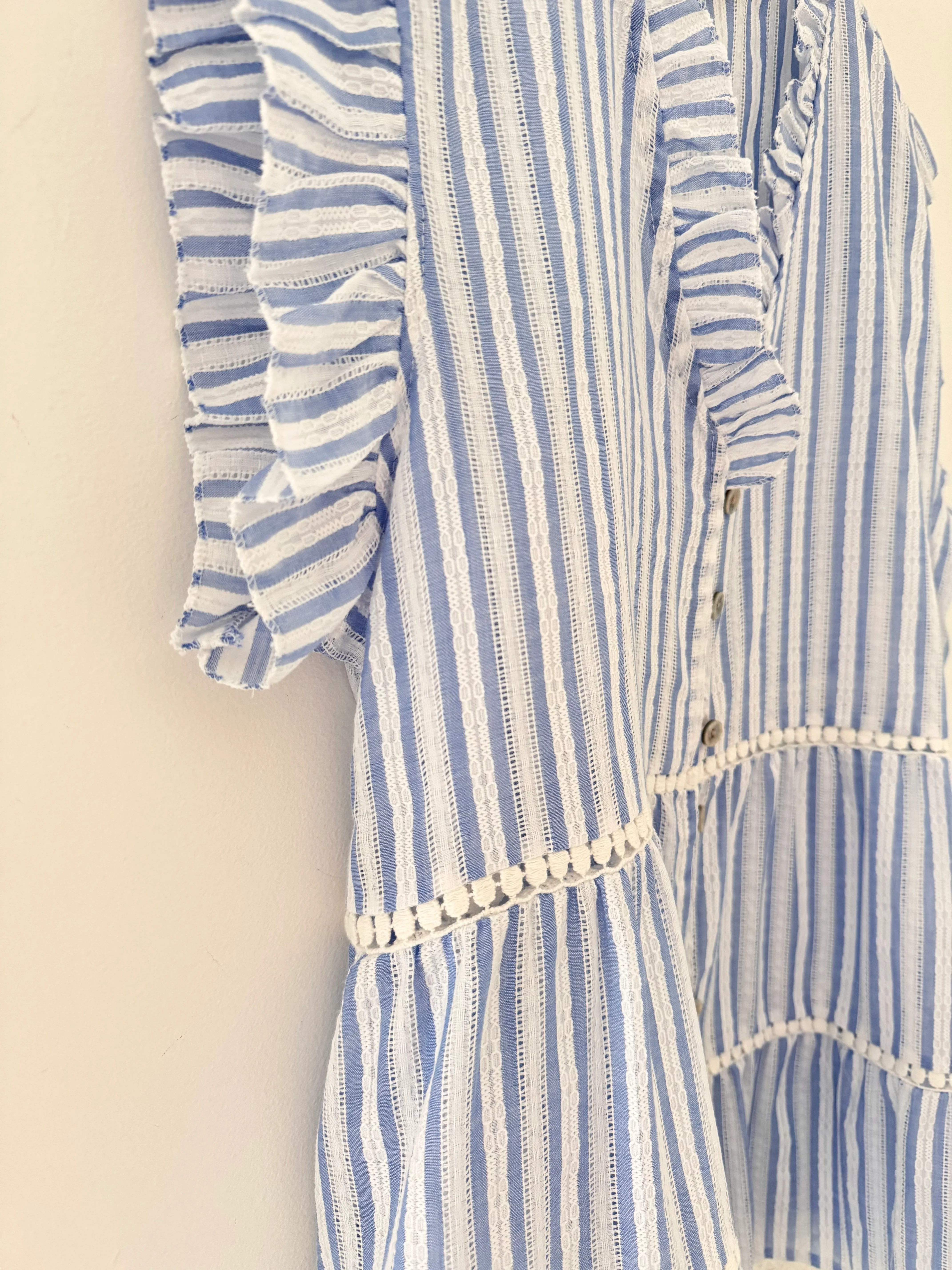 Tiered Cotton Top in Blue & White Stripe - Image 7