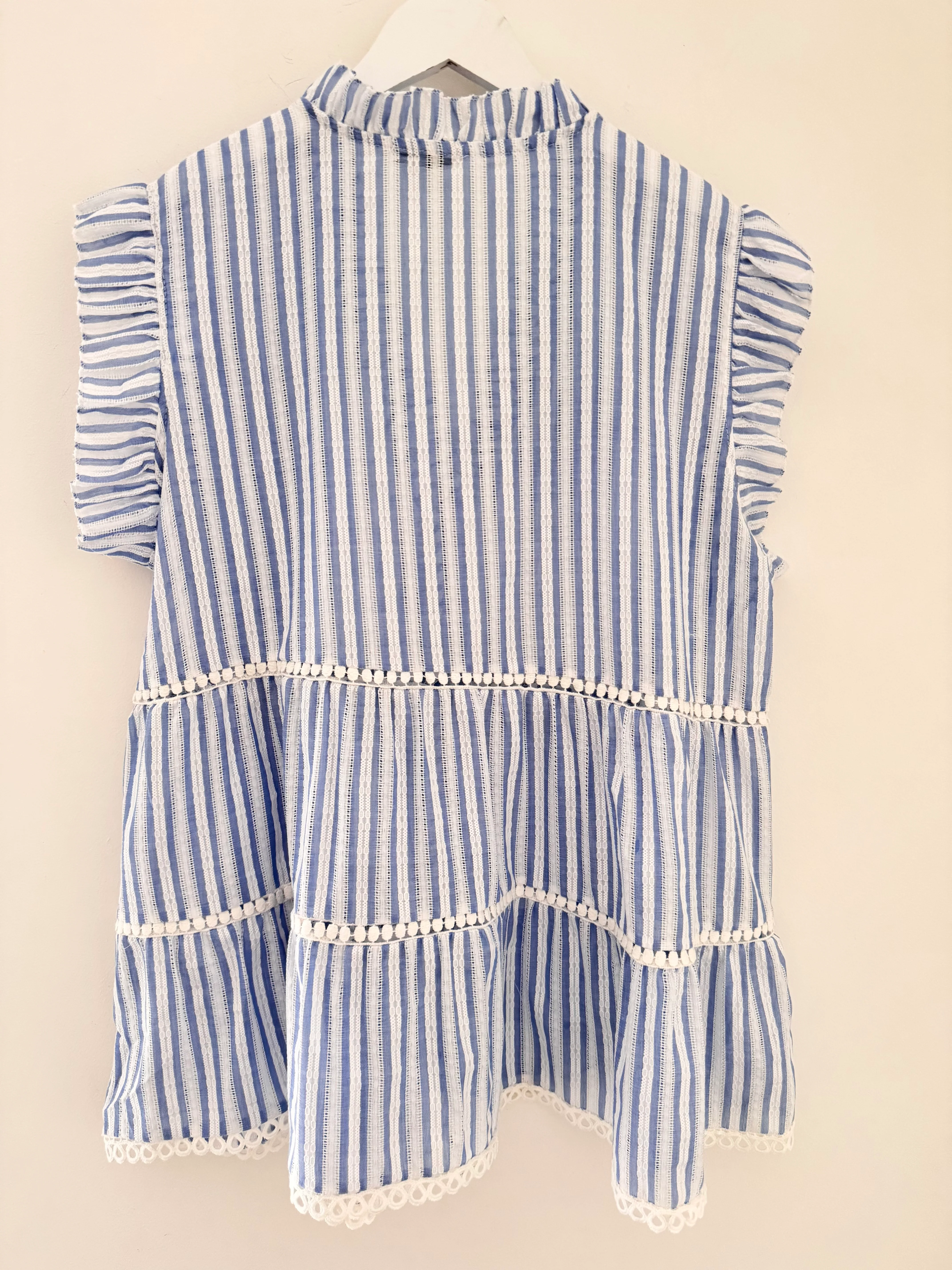 Tiered Cotton Top in Blue & White Stripe - Image 8