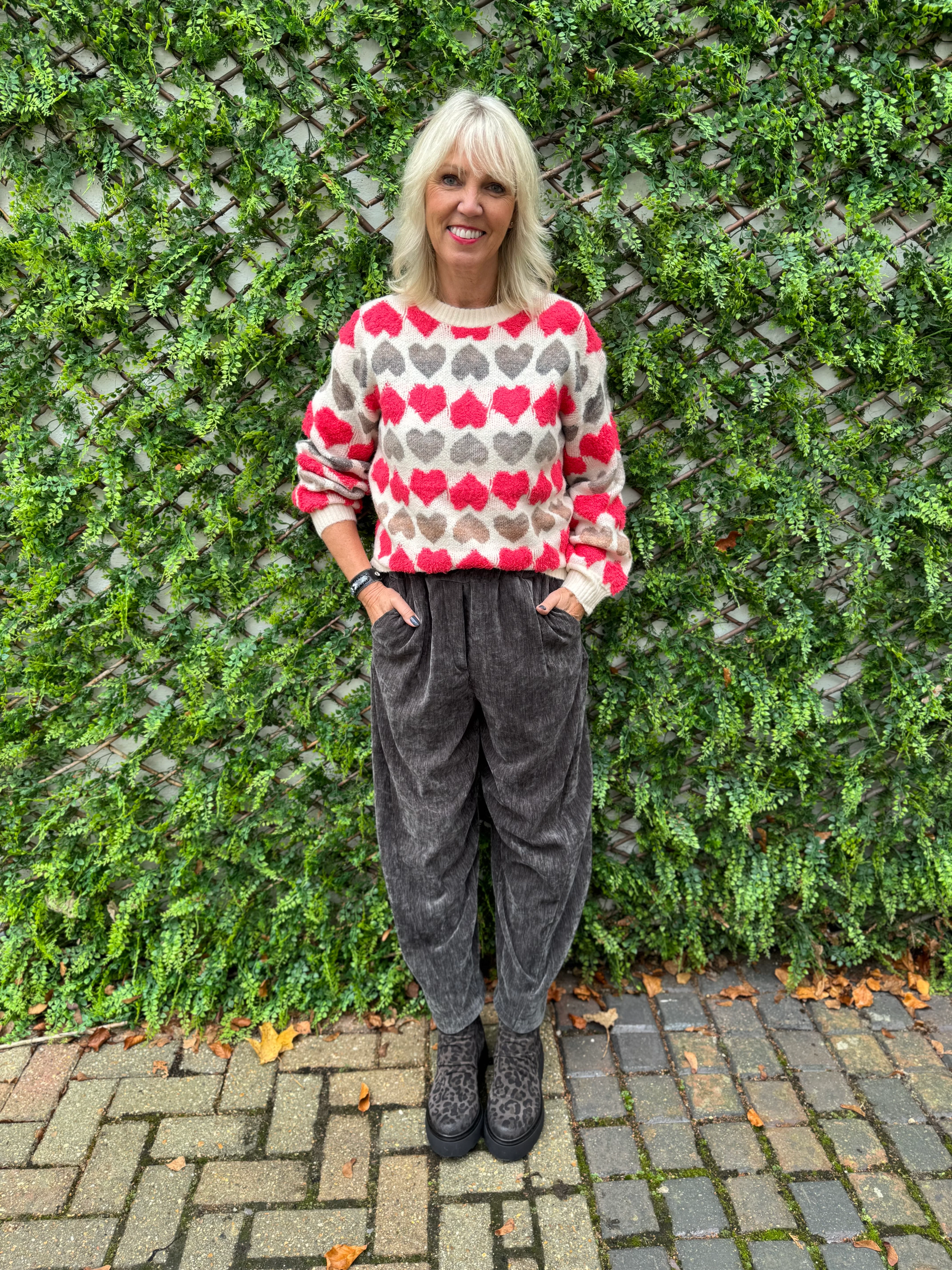 Velvet Stretch Boyfriend Trousers in Dark Grey - Image 5