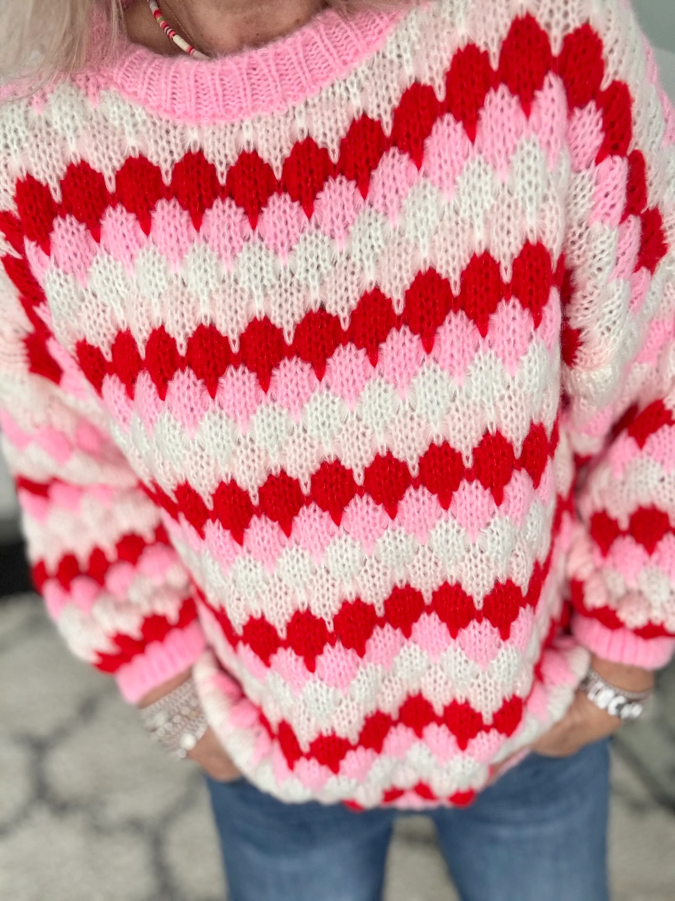Waffle Knit Jumper in Pink & Red - Image 2