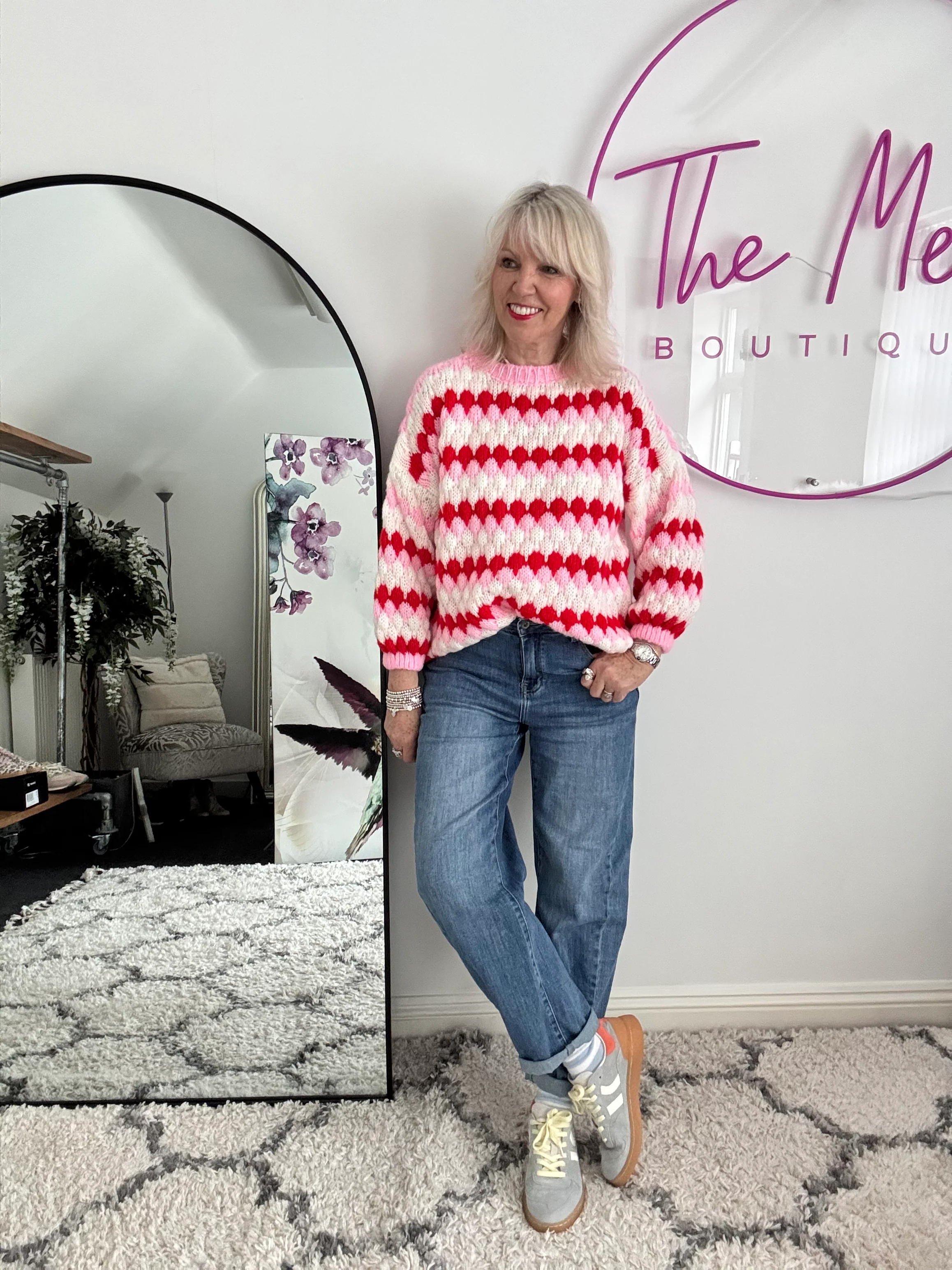 Waffle Knit Jumper in Pink & Red - Image 4