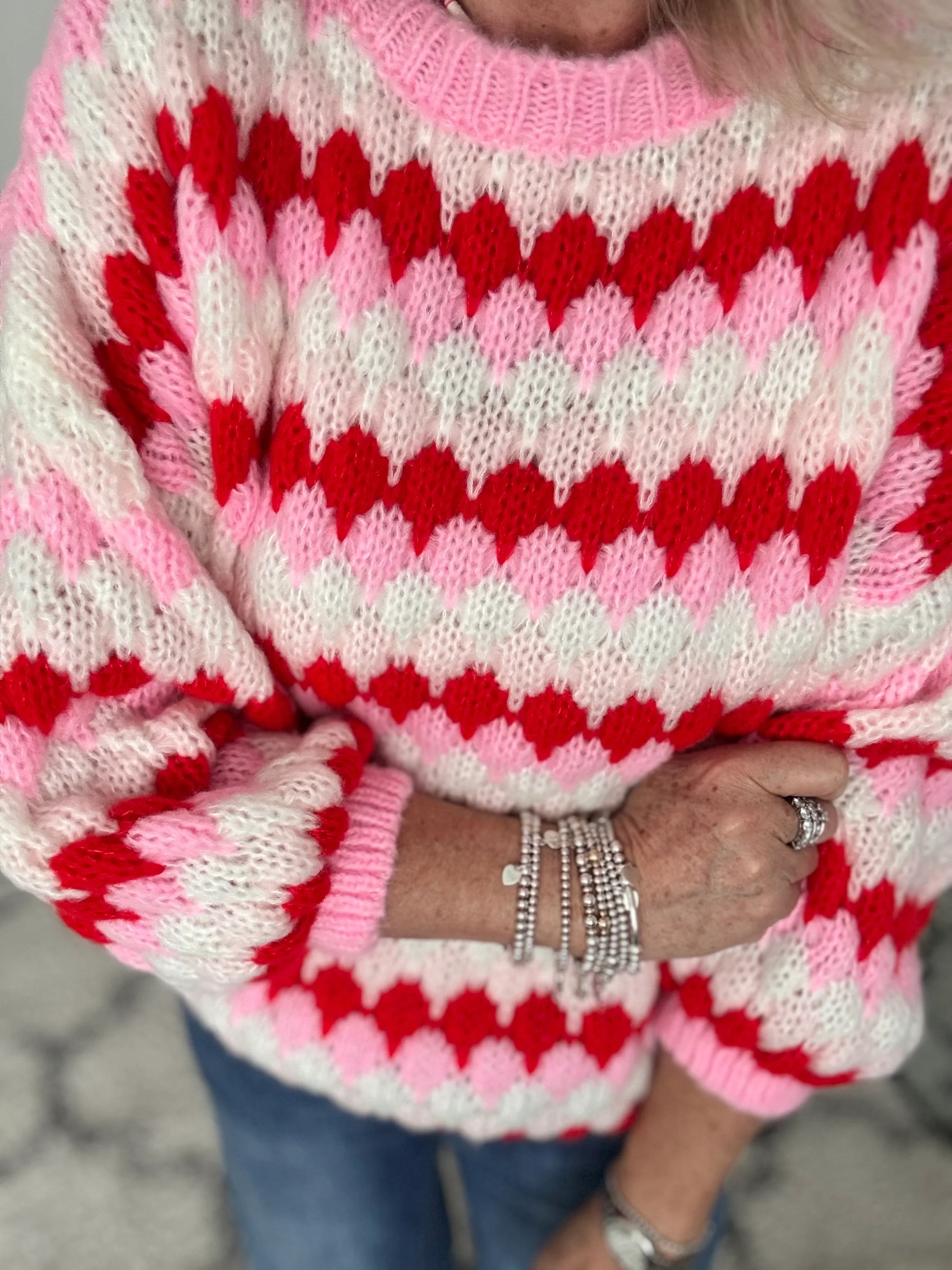 Waffle Knit Jumper in Pink & Red - Image 5