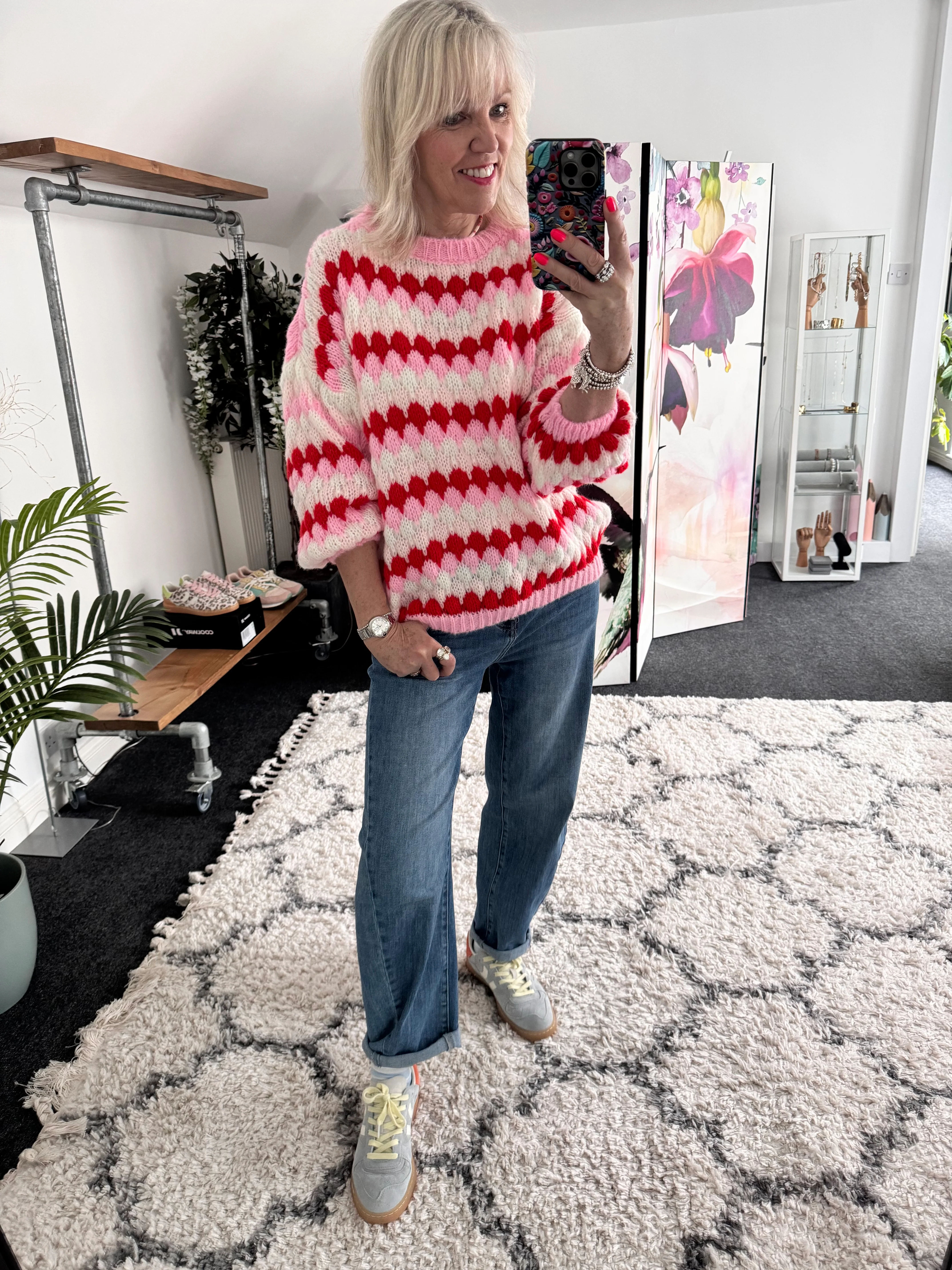 Waffle Knit Jumper in Pink & Red - Image 7