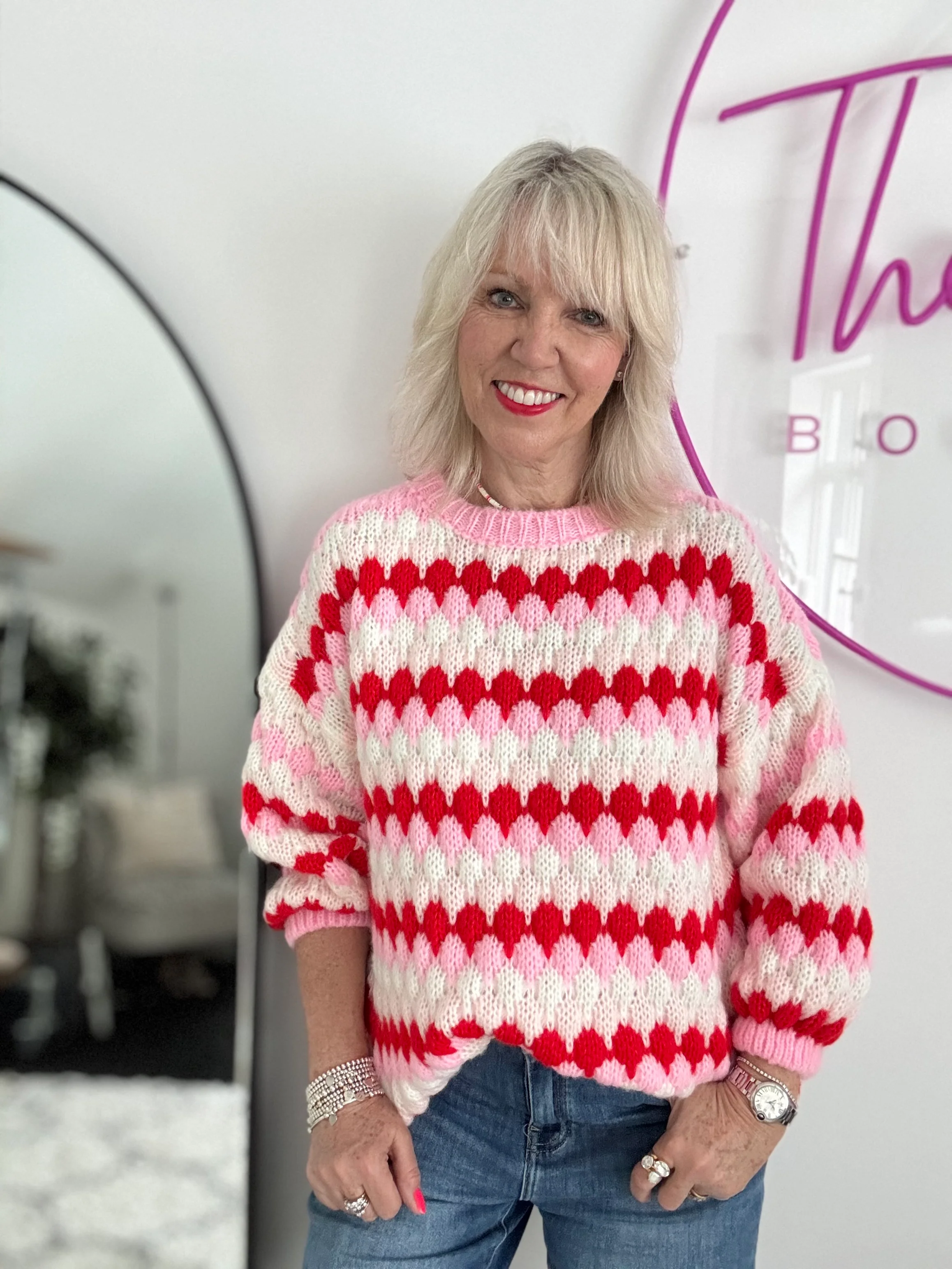 Waffle Knit Jumper in Pink & Red - Image 8