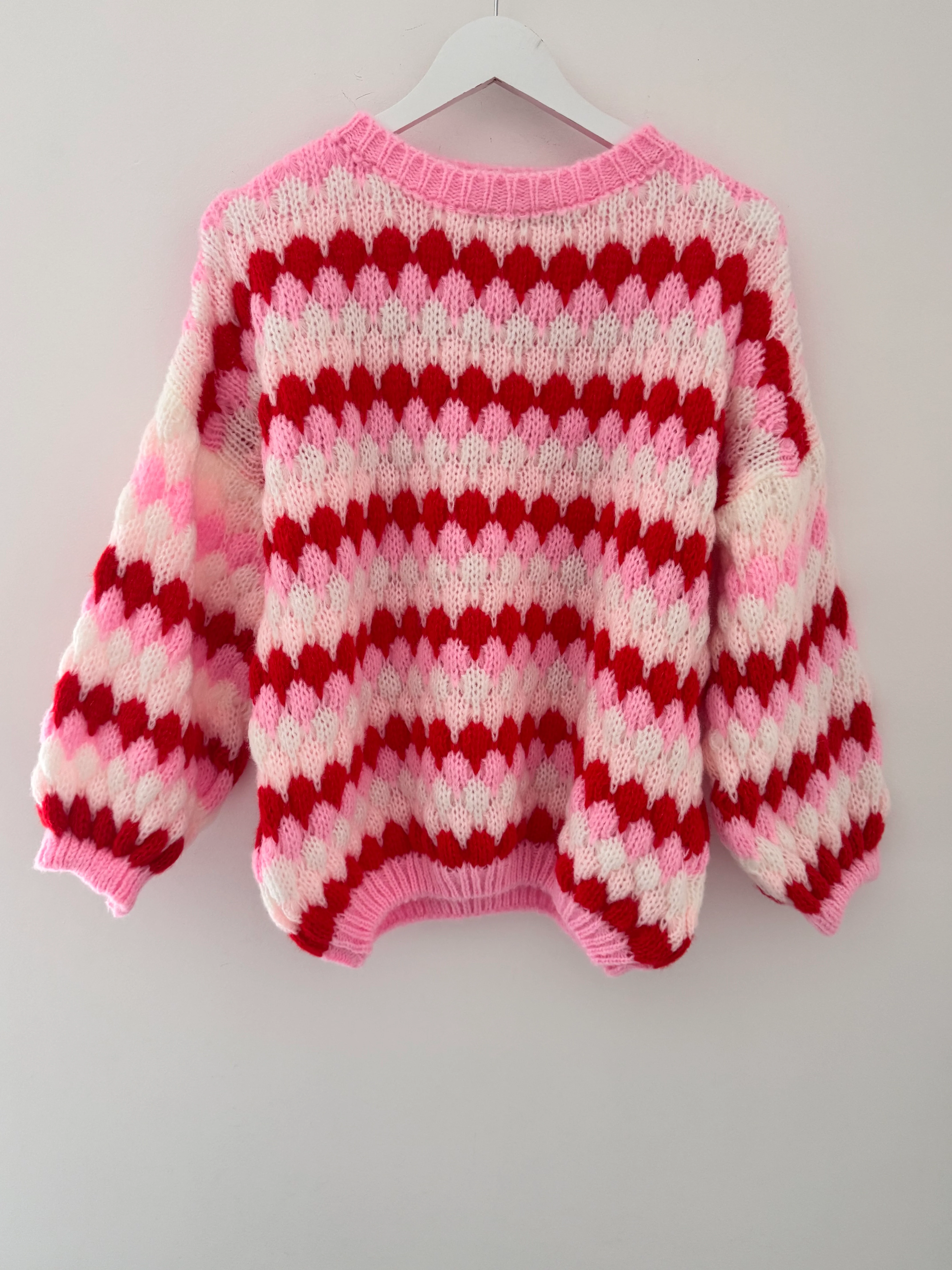 Waffle Knit Jumper in Pink & Red - Image 9