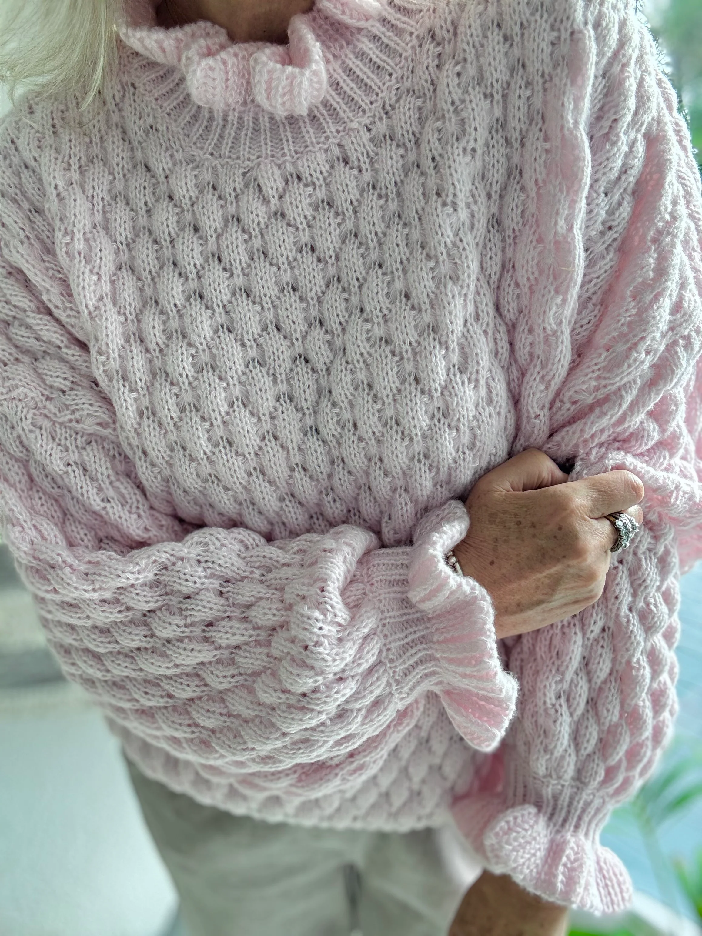 Waffle Jumper with Frill Neck in Pink - Image 6