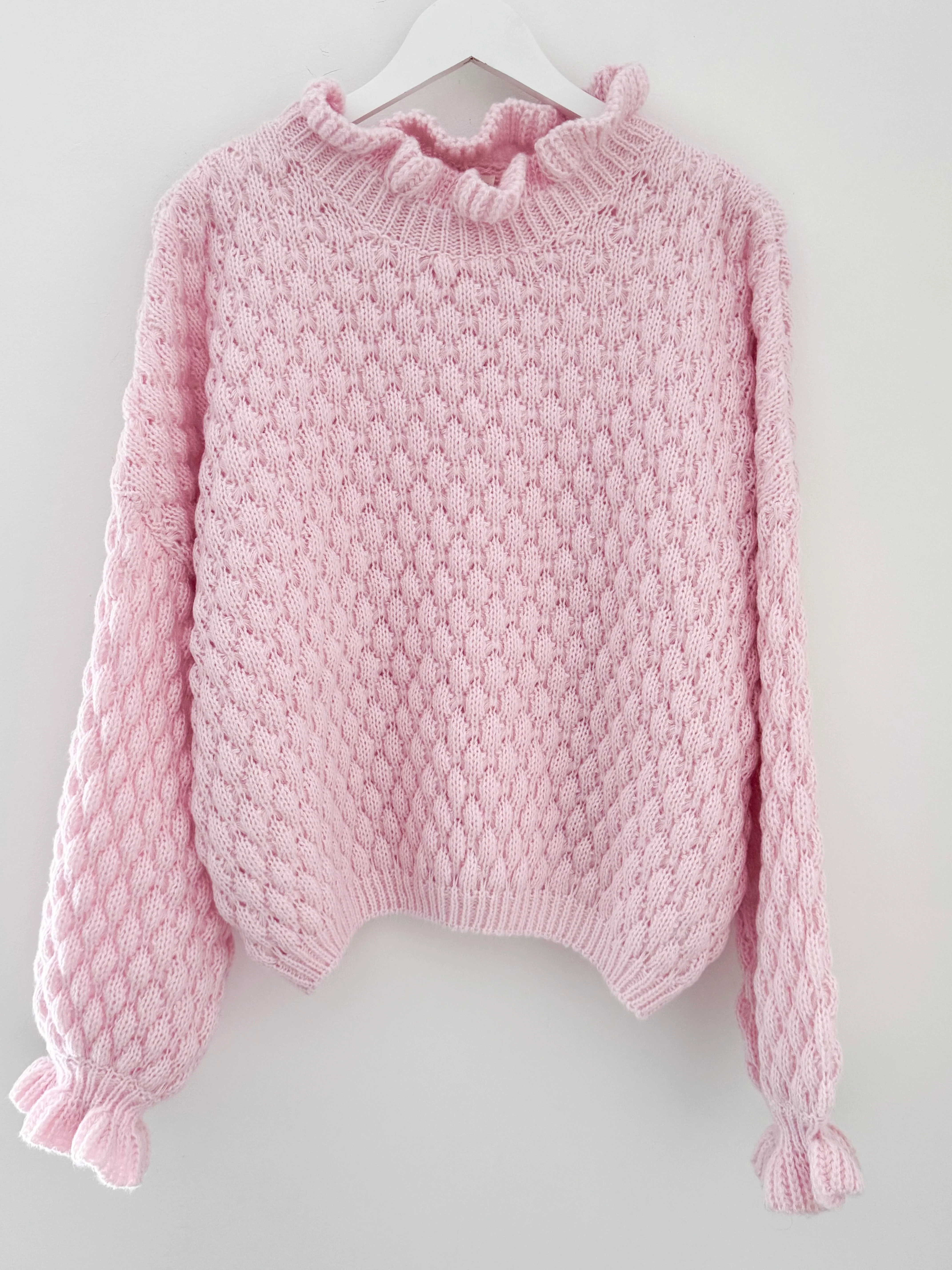 Waffle Jumper with Frill Neck in Pink - Image 8
