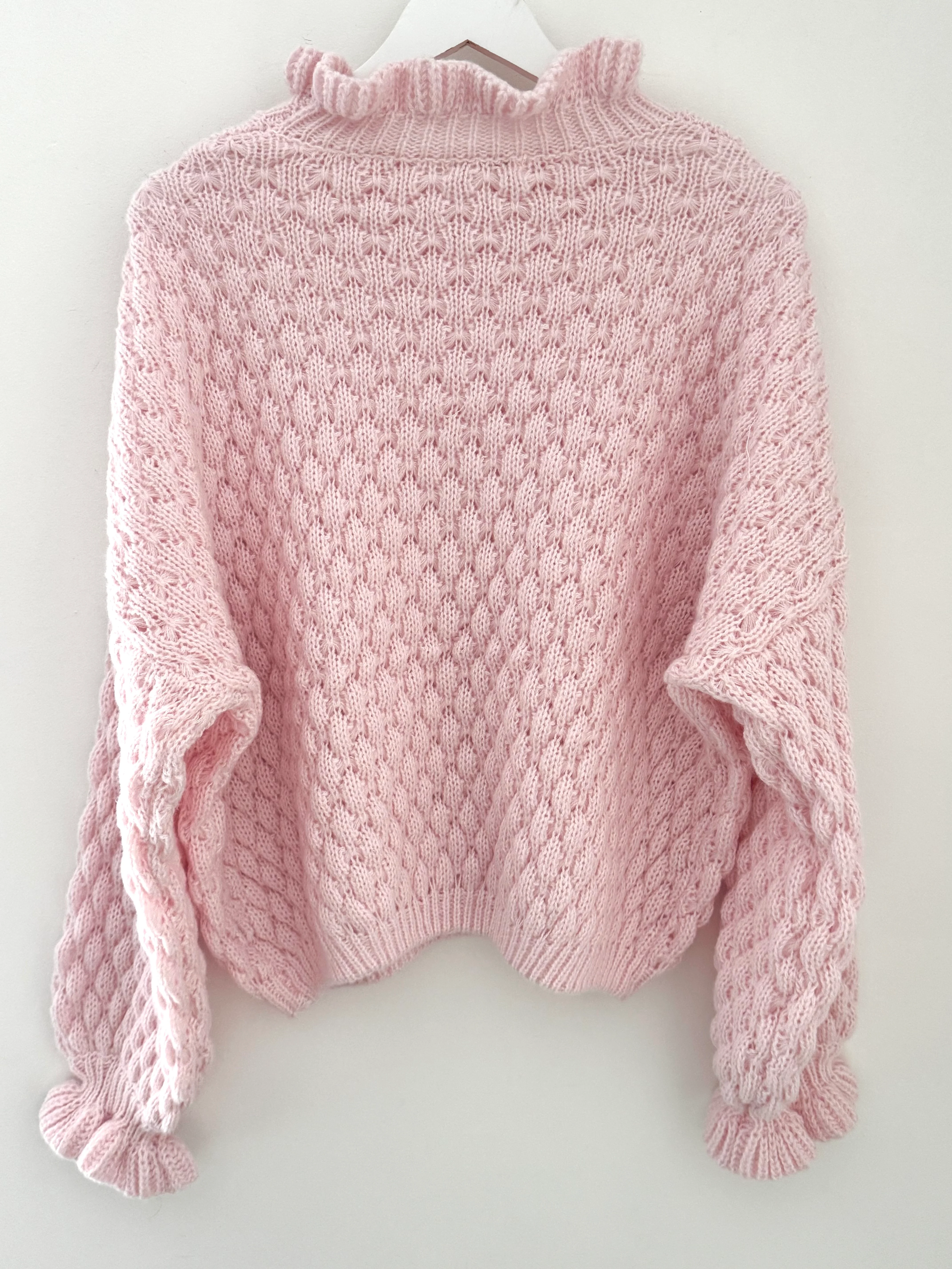 Waffle Jumper with Frill Neck in Pink - Image 9