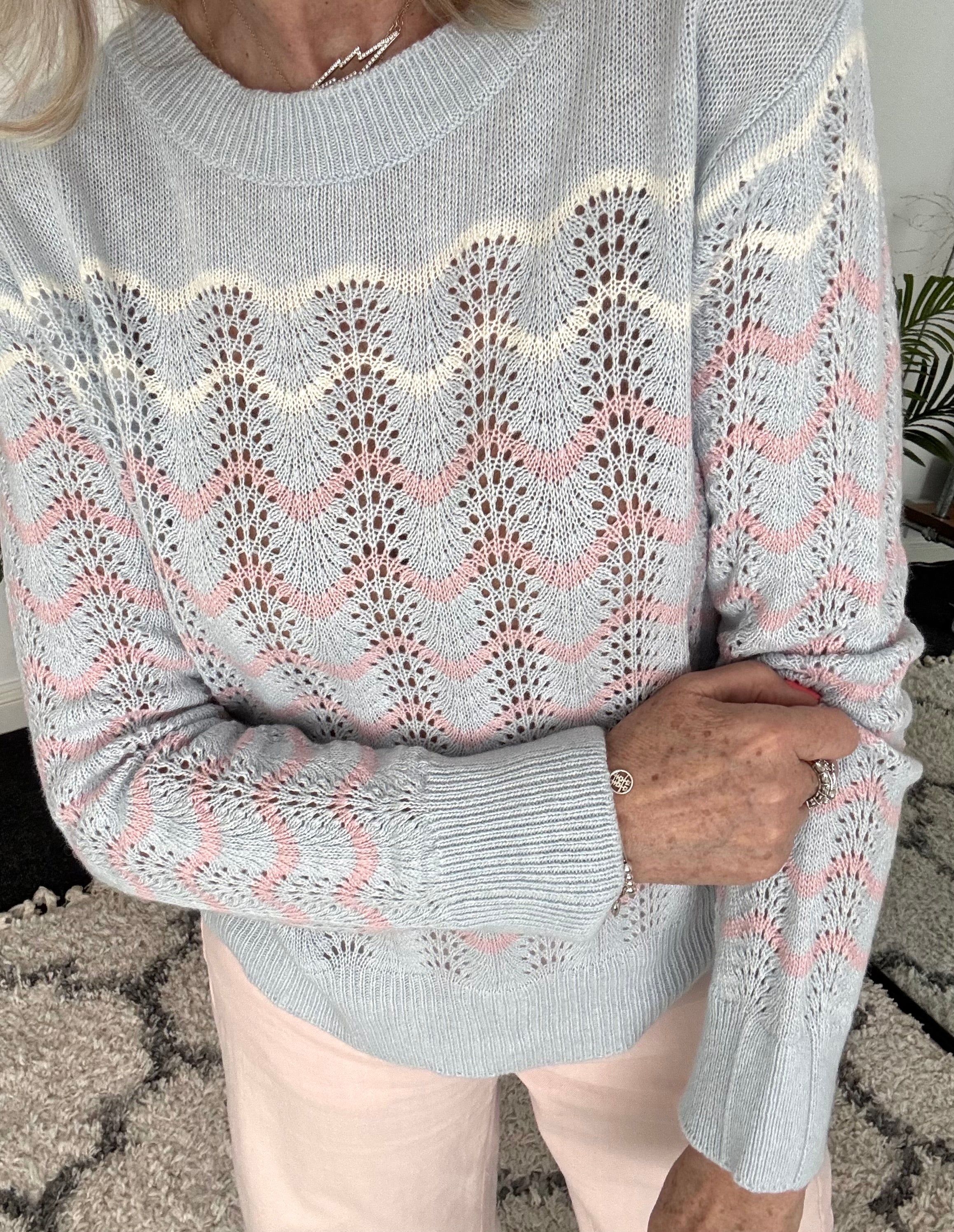 Wavy Cashmere Jumper in Blue & Pink - Image 2