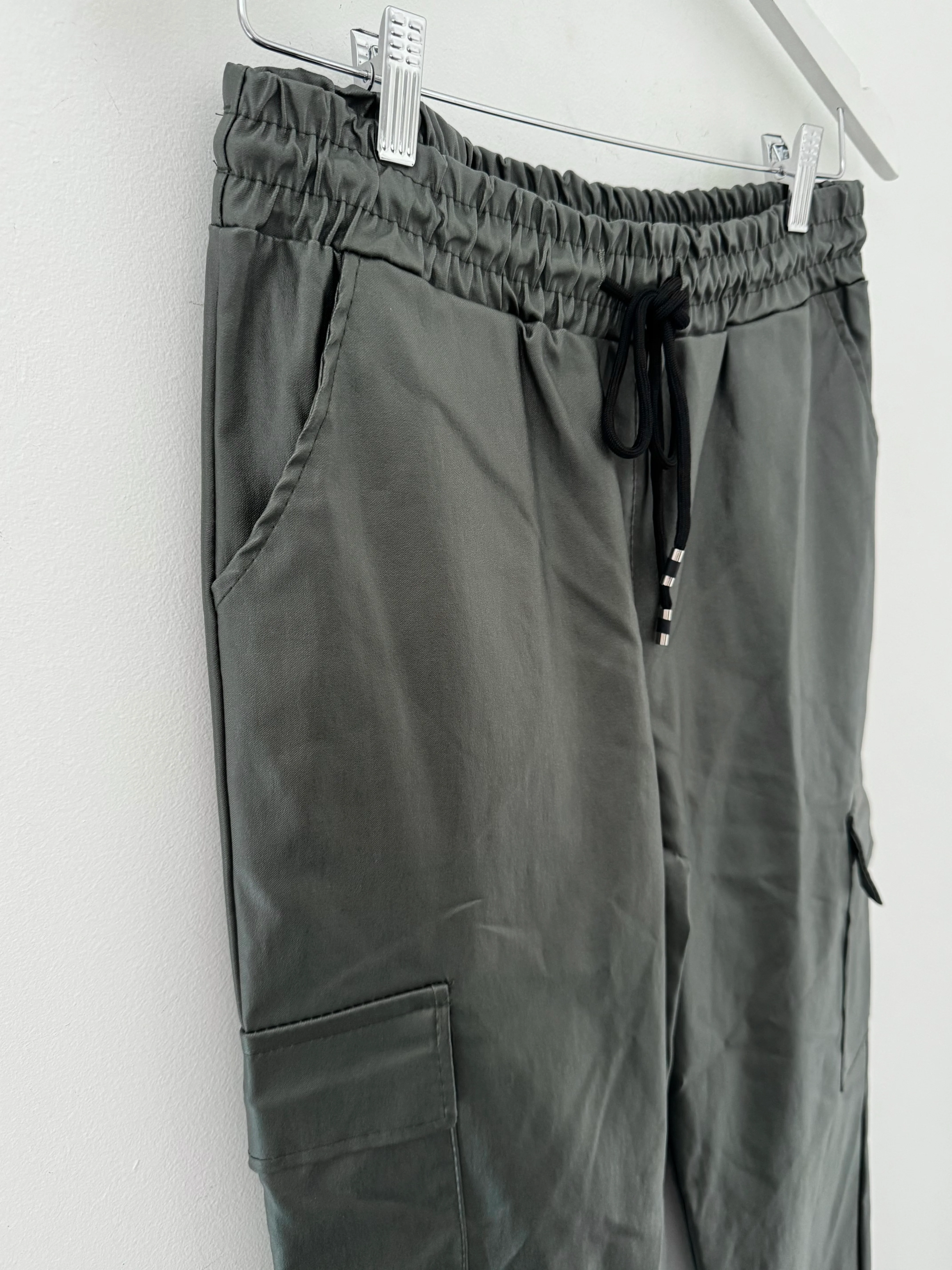 Leather Look Cargo Joggers in Khaki - Image 8
