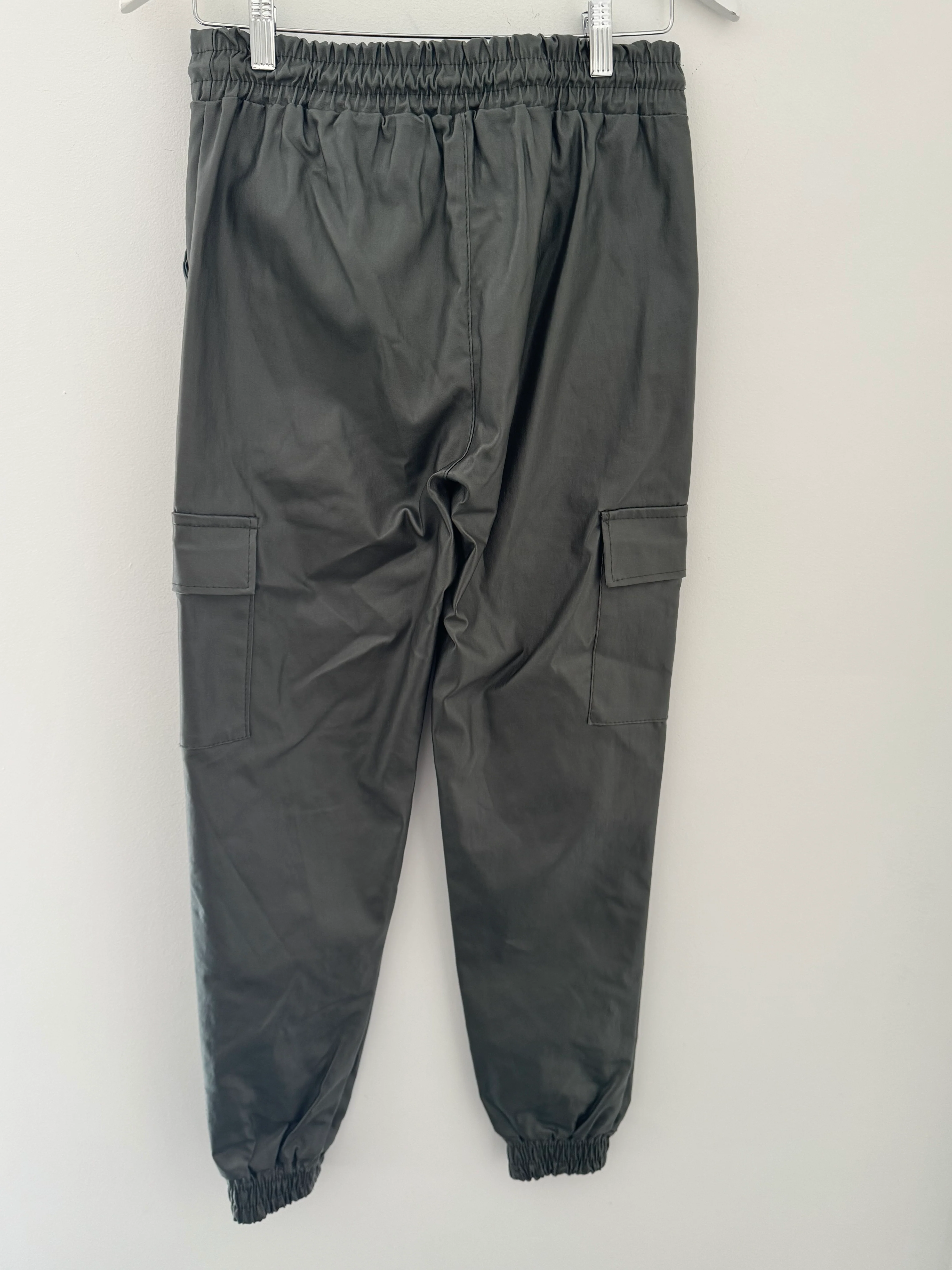 Leather Look Cargo Joggers in Khaki - Image 9